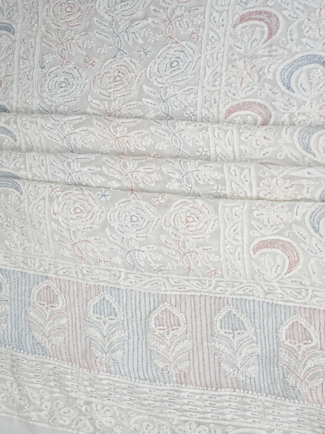 Ada Hand Embroidered White Viscose Georgette Lucknowi Chikankari Unstitched Kurta Dupatta Set With Cutdana Work 01A816511