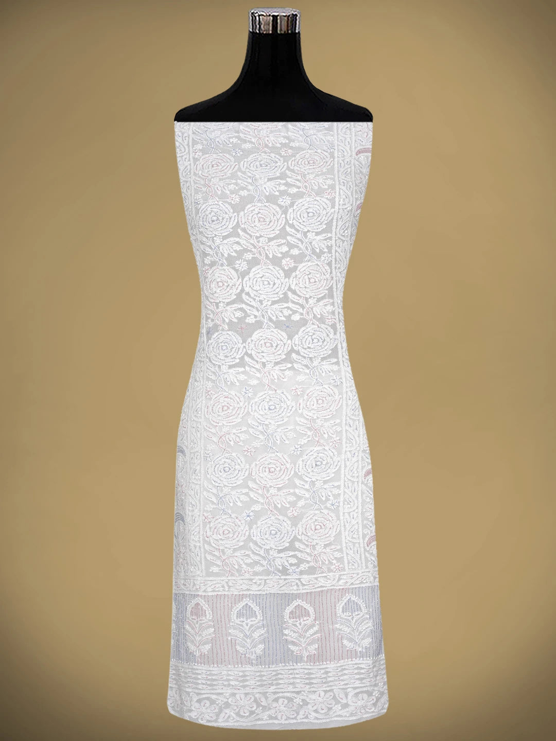 Ada Hand Embroidered White Viscose Georgette Lucknowi Chikankari Unstitched Kurta Dupatta Set With Cutdana Work 01A816511