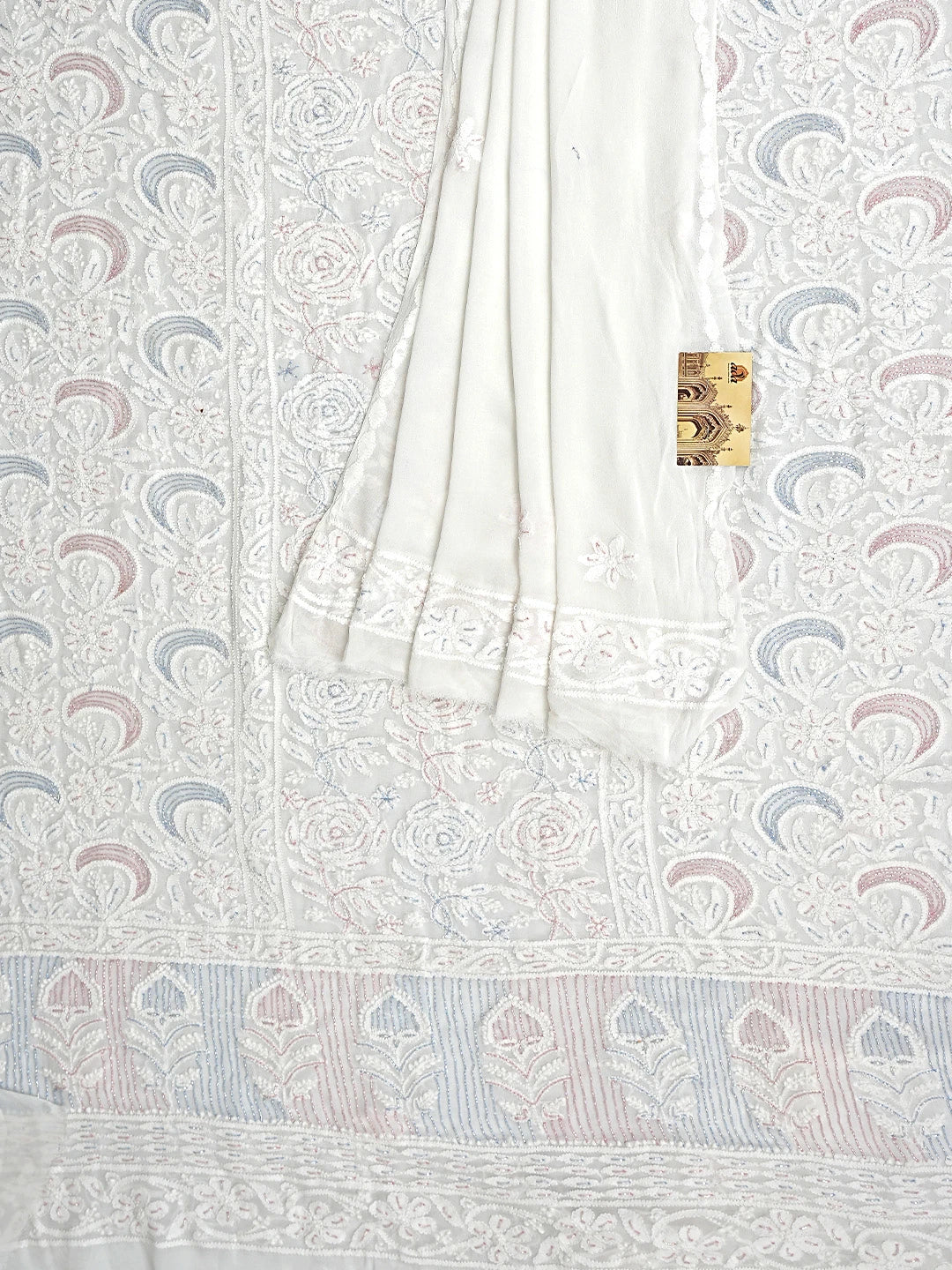 Ada Hand Embroidered White Viscose Georgette Lucknowi Chikankari Unstitched Kurta Dupatta Set With Cutdana Work 01A816511