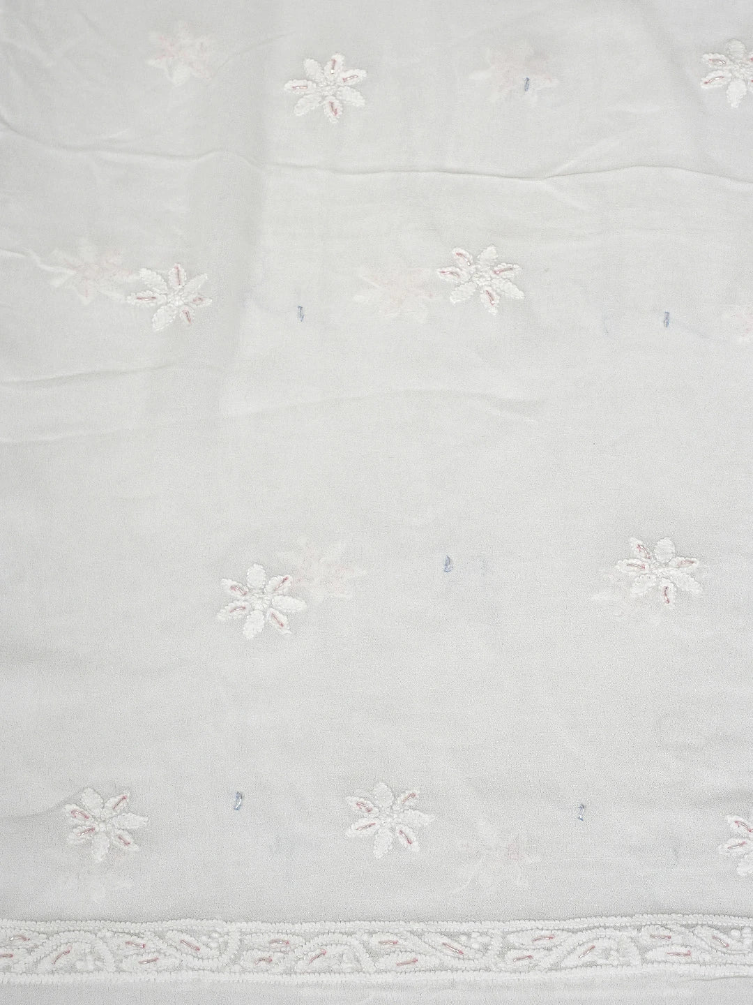Ada Hand Embroidered White Viscose Georgette Lucknowi Chikankari Unstitched Kurta Dupatta Set With Cutdana Work 01A816511