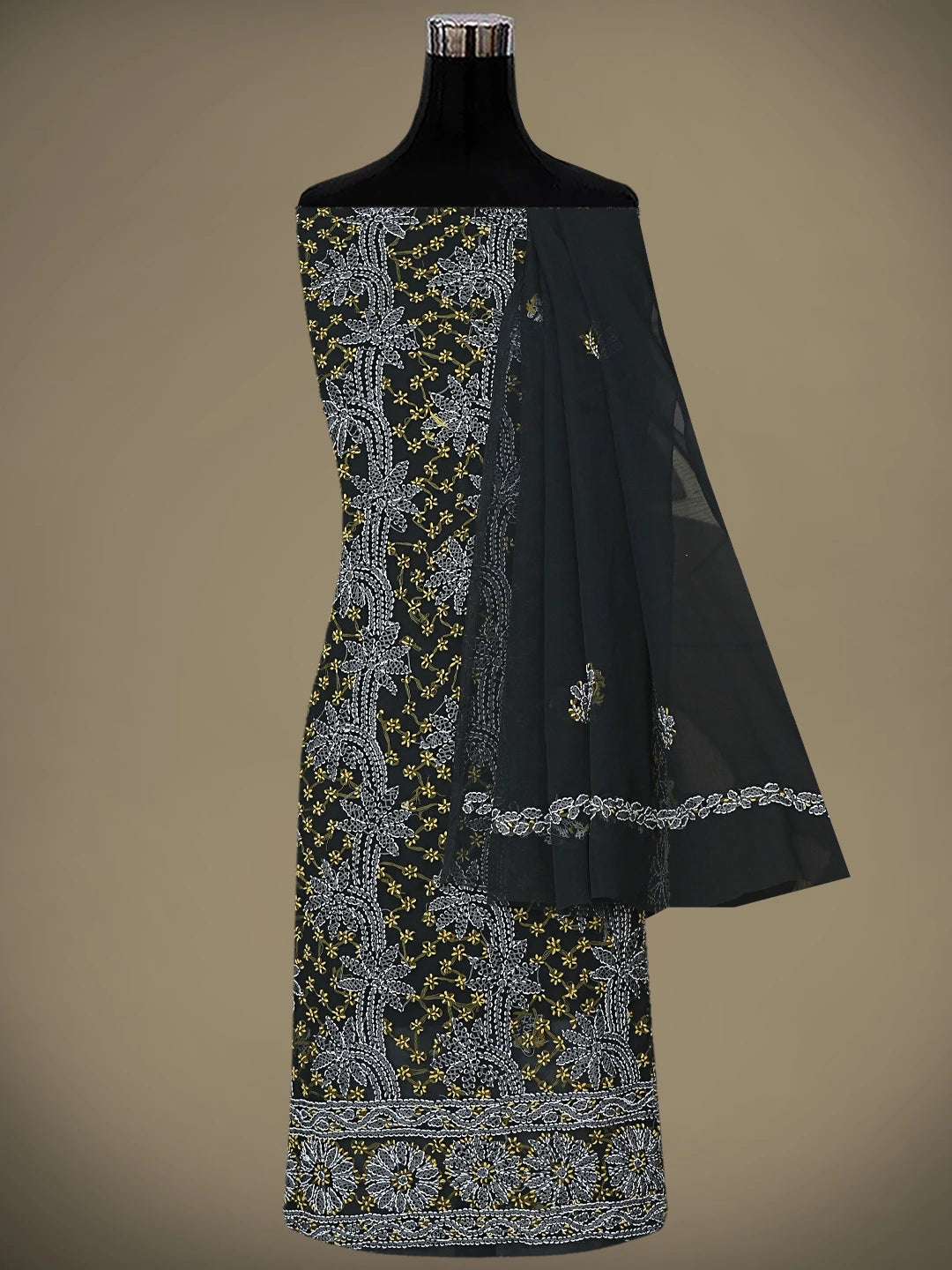 Ada Hand Embroidered Black Georgette Lucknowi Chikankari Unstitched Suit Piece 01A872270