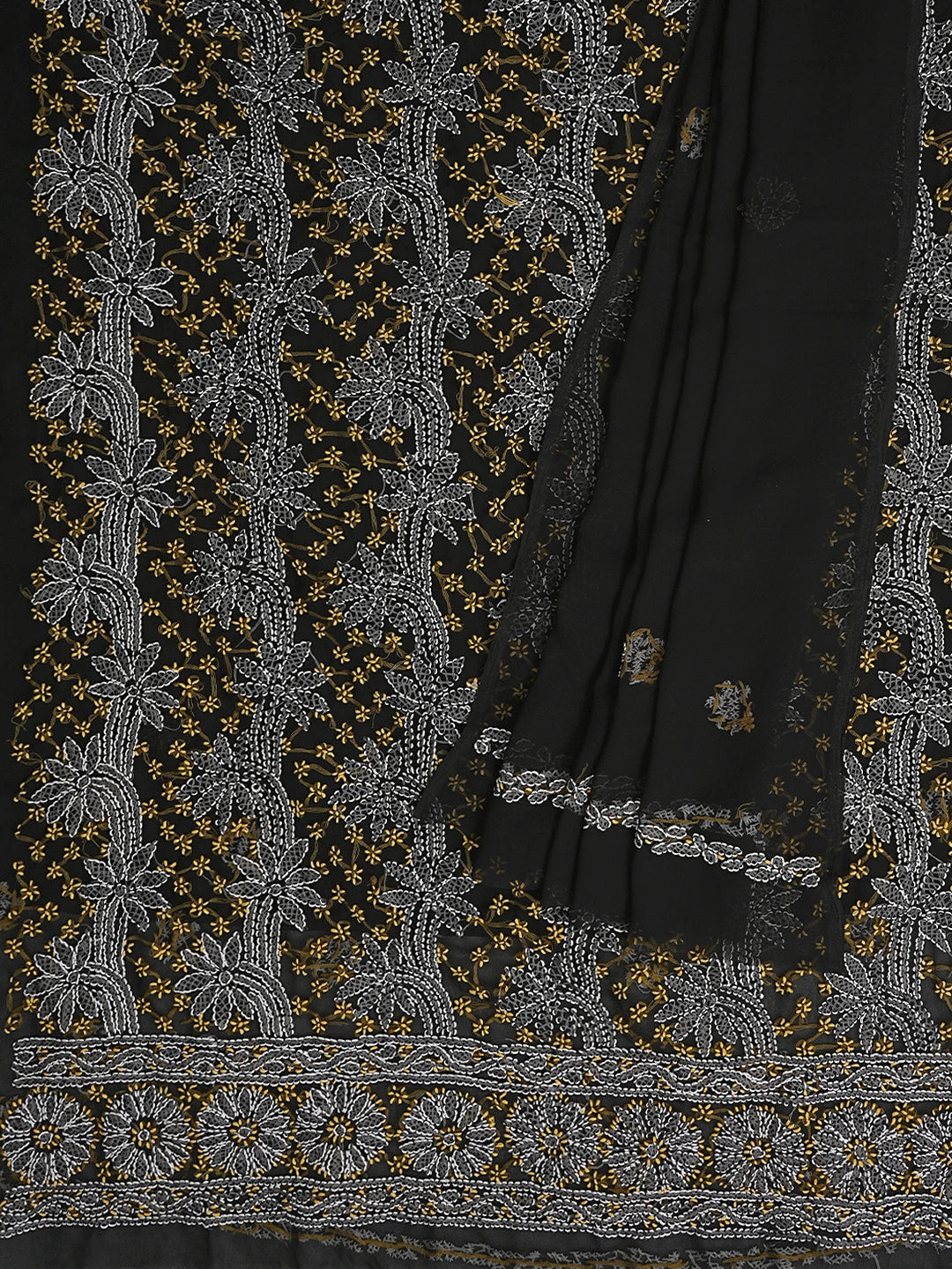 Ada Hand Embroidered Black Georgette Lucknowi Chikankari Unstitched Suit Piece 01A872270