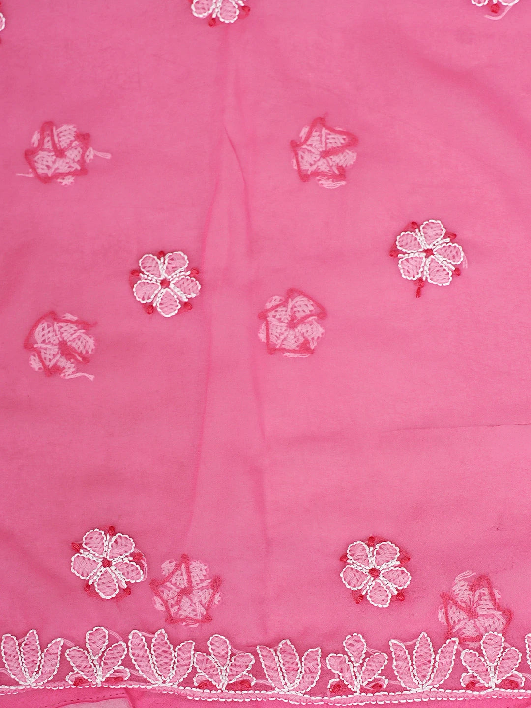 Ada Hand Embroidered Brink Pink Georgette Lucknowi Chikankari Unstitched Suit Piece 01A867446