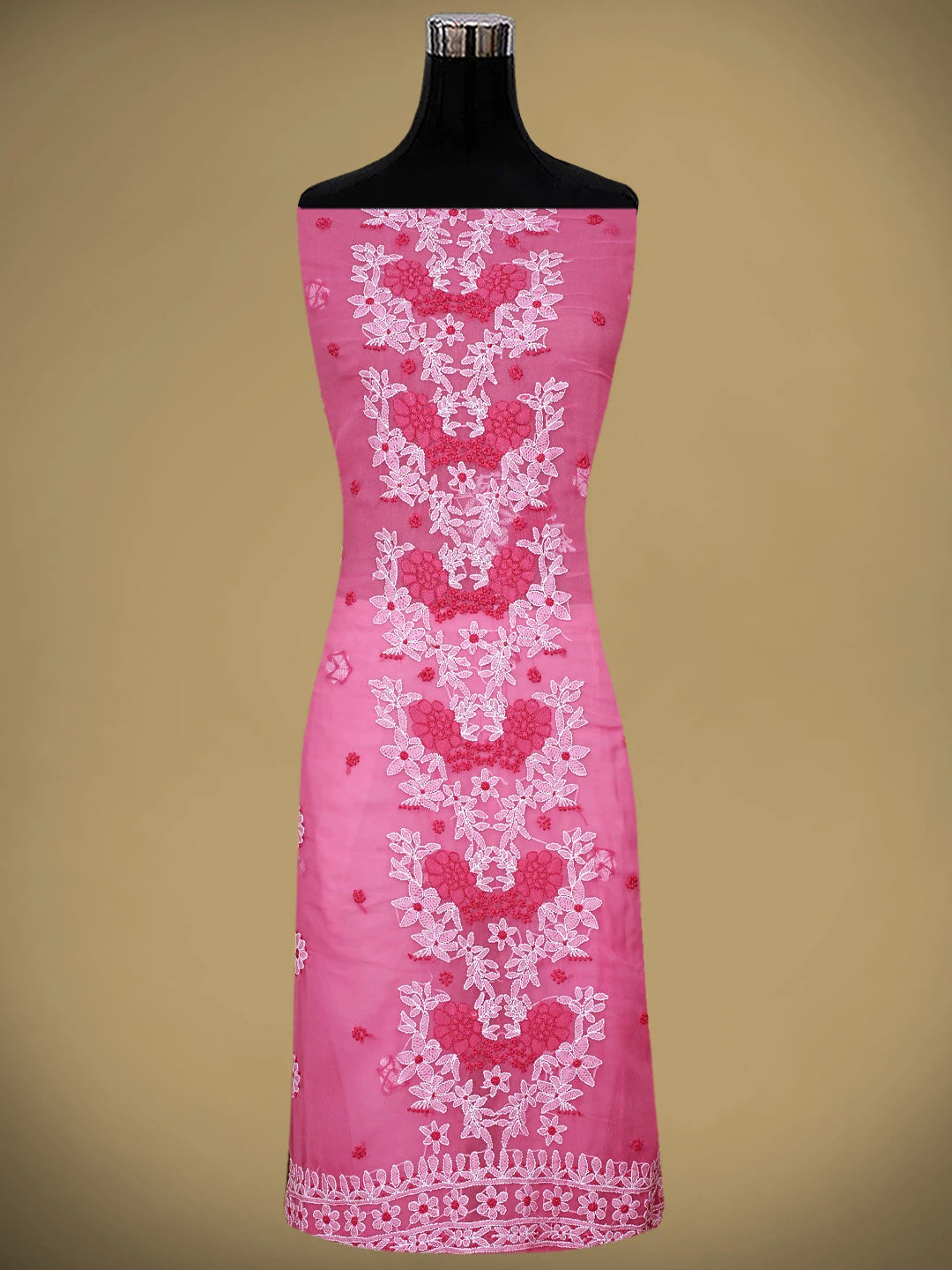 Ada Hand Embroidered Brink Pink Georgette Lucknowi Chikankari Unstitched Suit Piece 01A867446