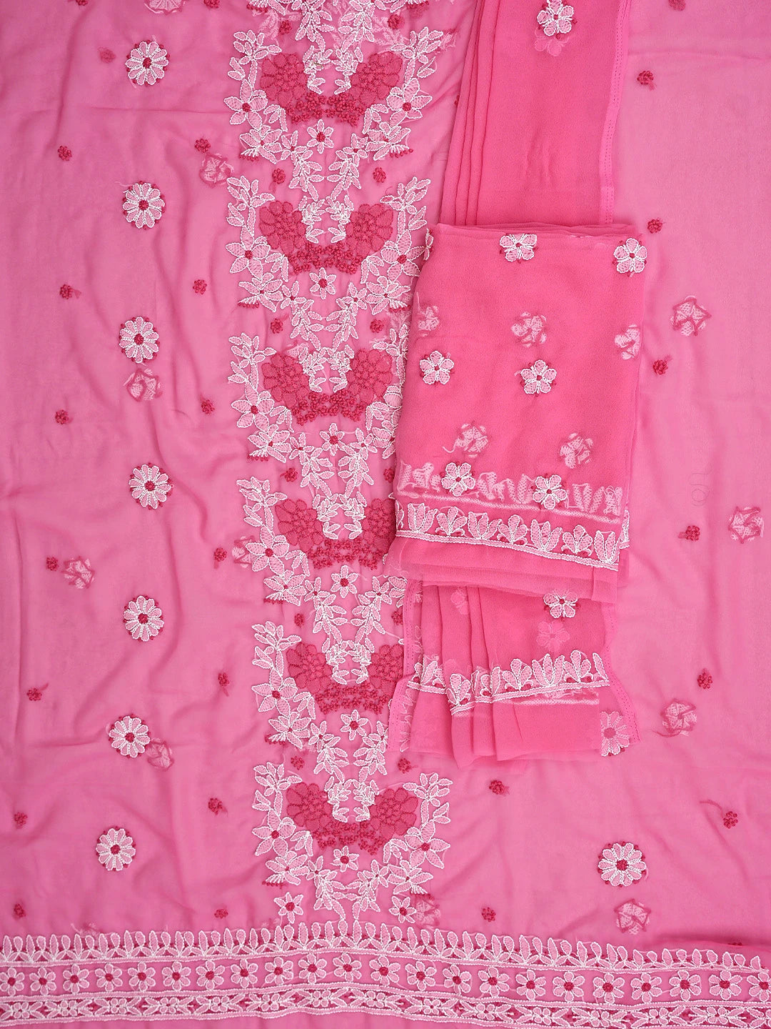 Ada Hand Embroidered Brink Pink Georgette Lucknowi Chikankari Unstitched Suit Piece 01A867446