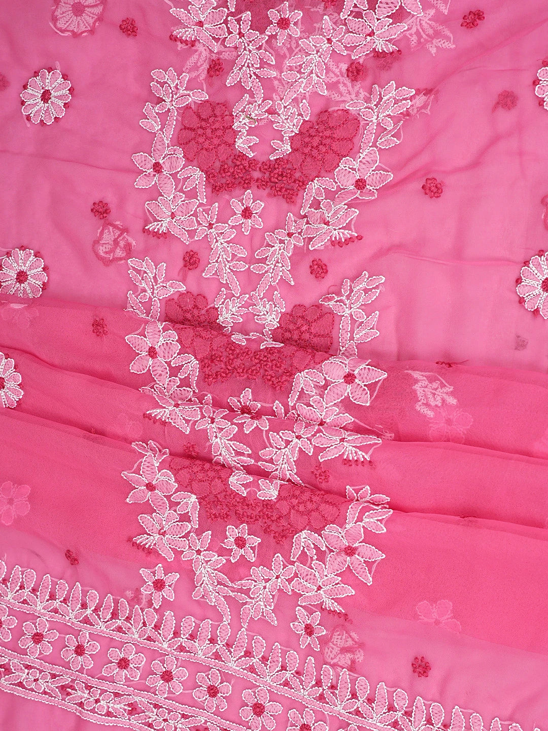 Ada Hand Embroidered Brink Pink Georgette Lucknowi Chikankari Unstitched Suit Piece 01A867446