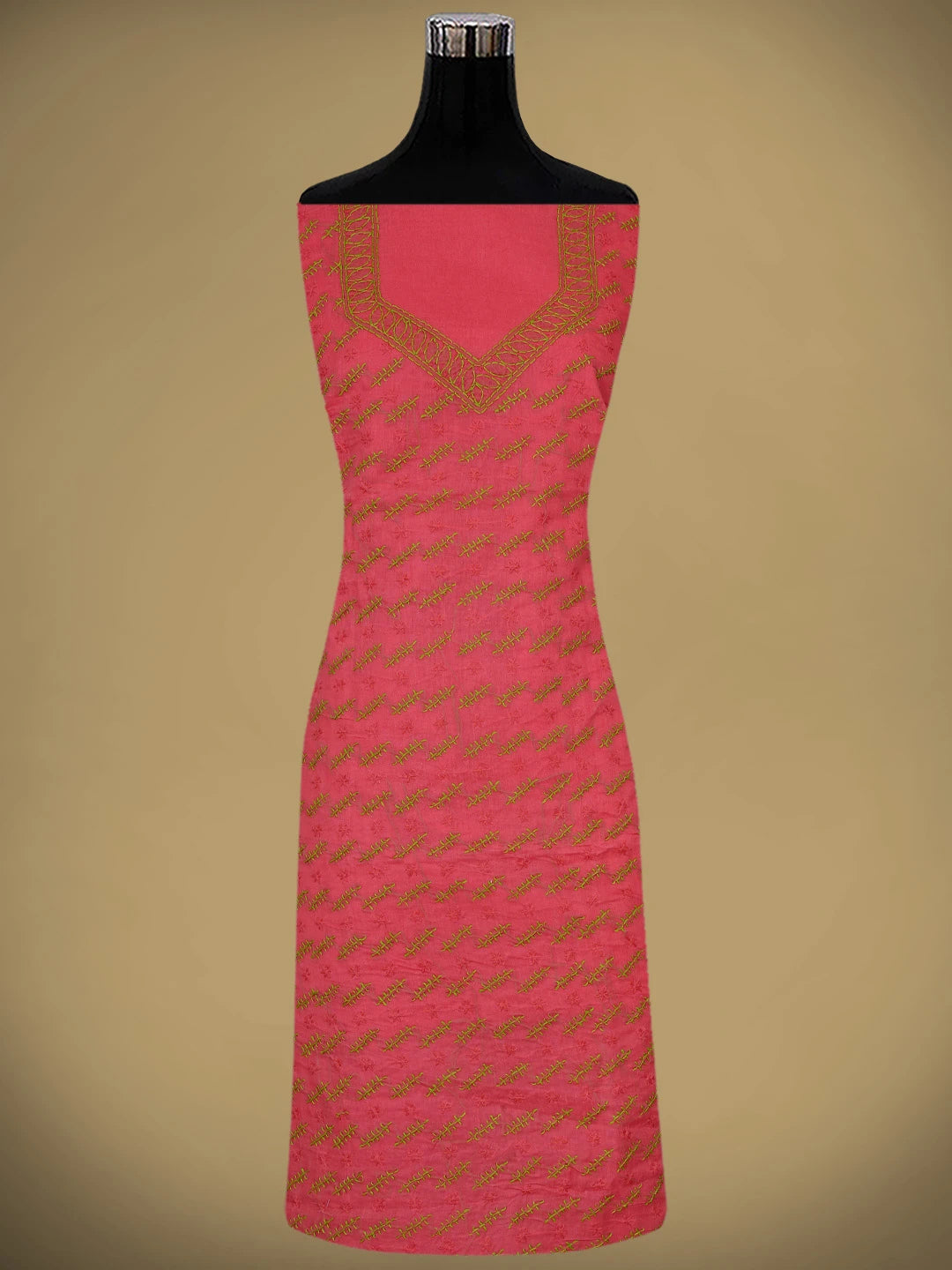 Ada Hand Embroidered Vermilion Red Cotton Lucknowi Chikankari Unstitched Suit Piece 01A893868