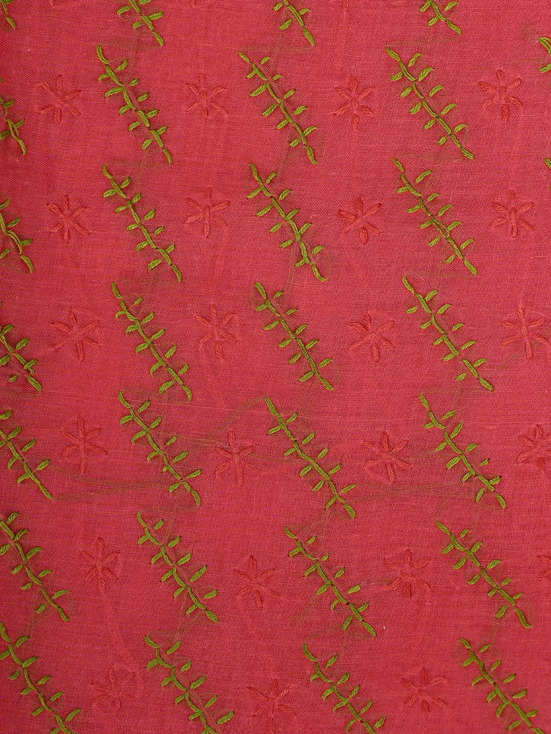 Ada Hand Embroidered Vermilion Red Cotton Lucknowi Chikankari Unstitched Suit Piece 01A893868