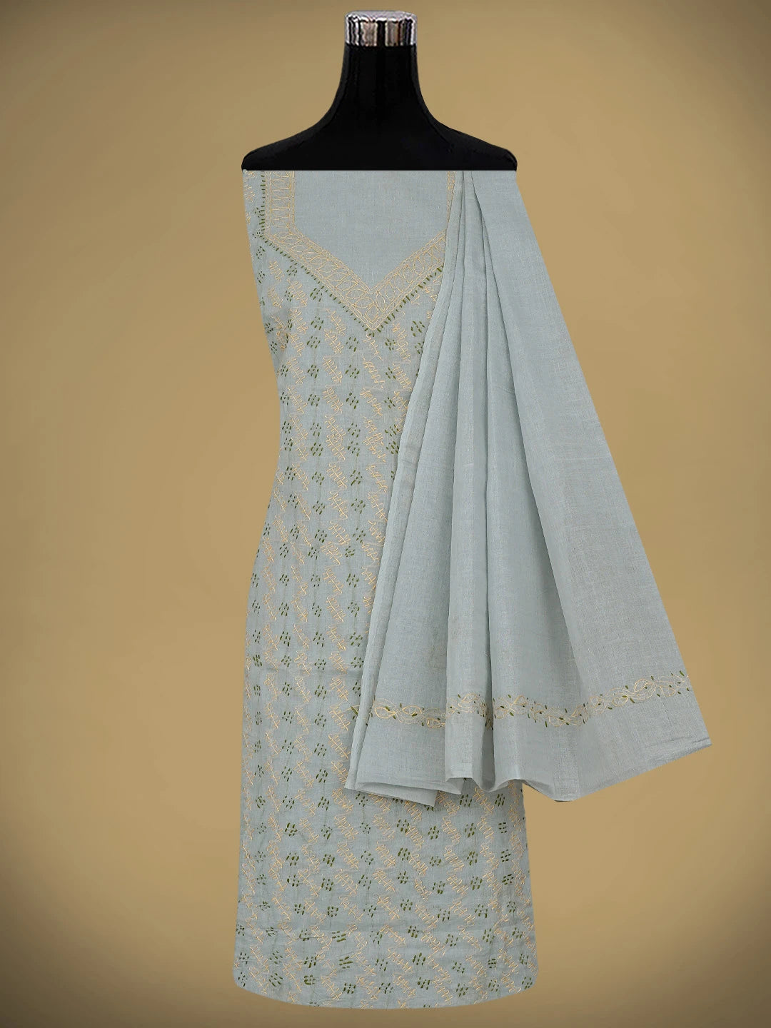 Ada Hand Embroidered Grey Cotton Lucknowi Chikankari Unstitched Suit Piece 01A893900