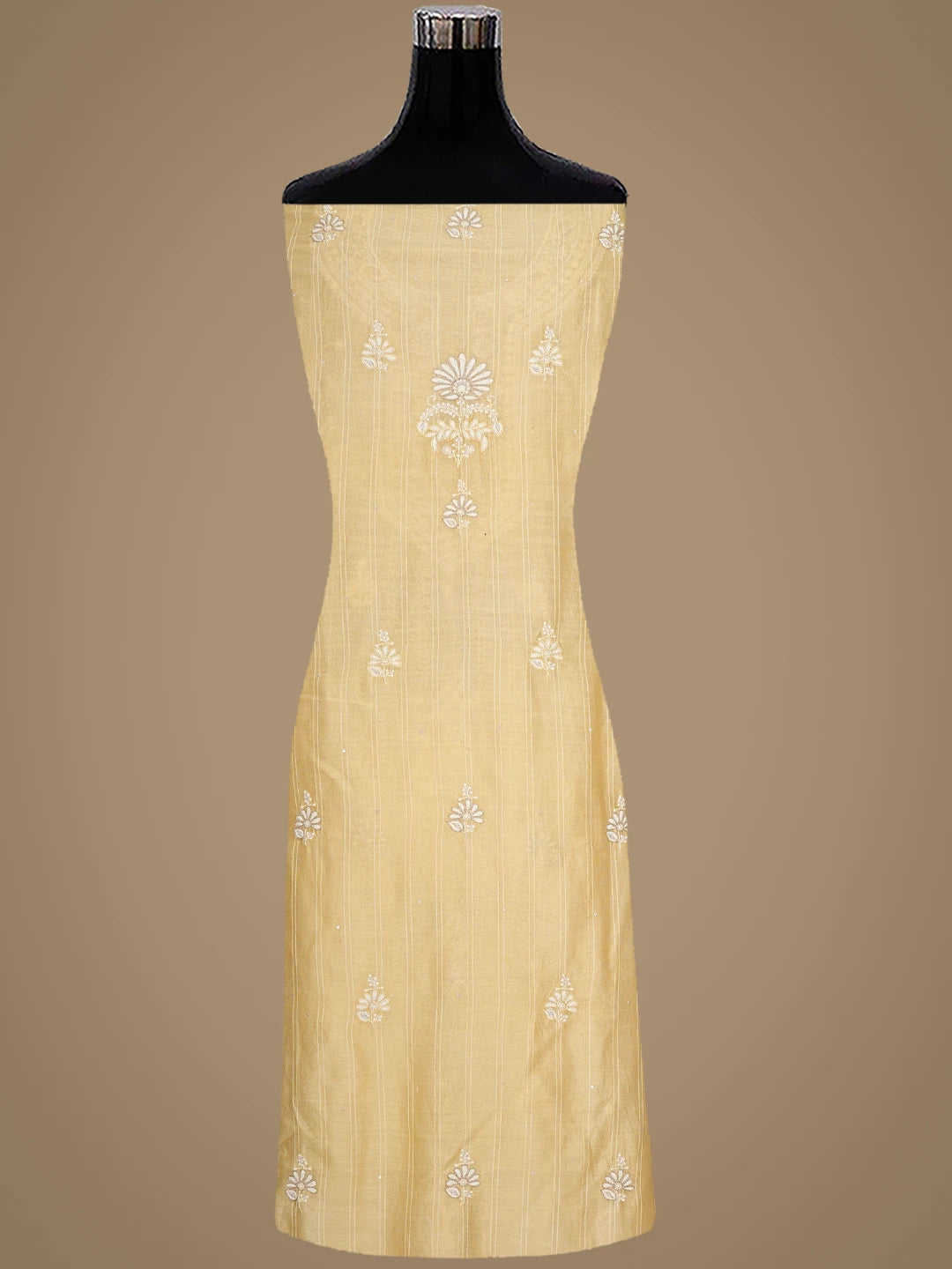 Ada Hand Embroidered Yellow Chanderi Lucknowi Chikankari Unstitched Kurta Dupatta Set with Cutdana Work 01A719159