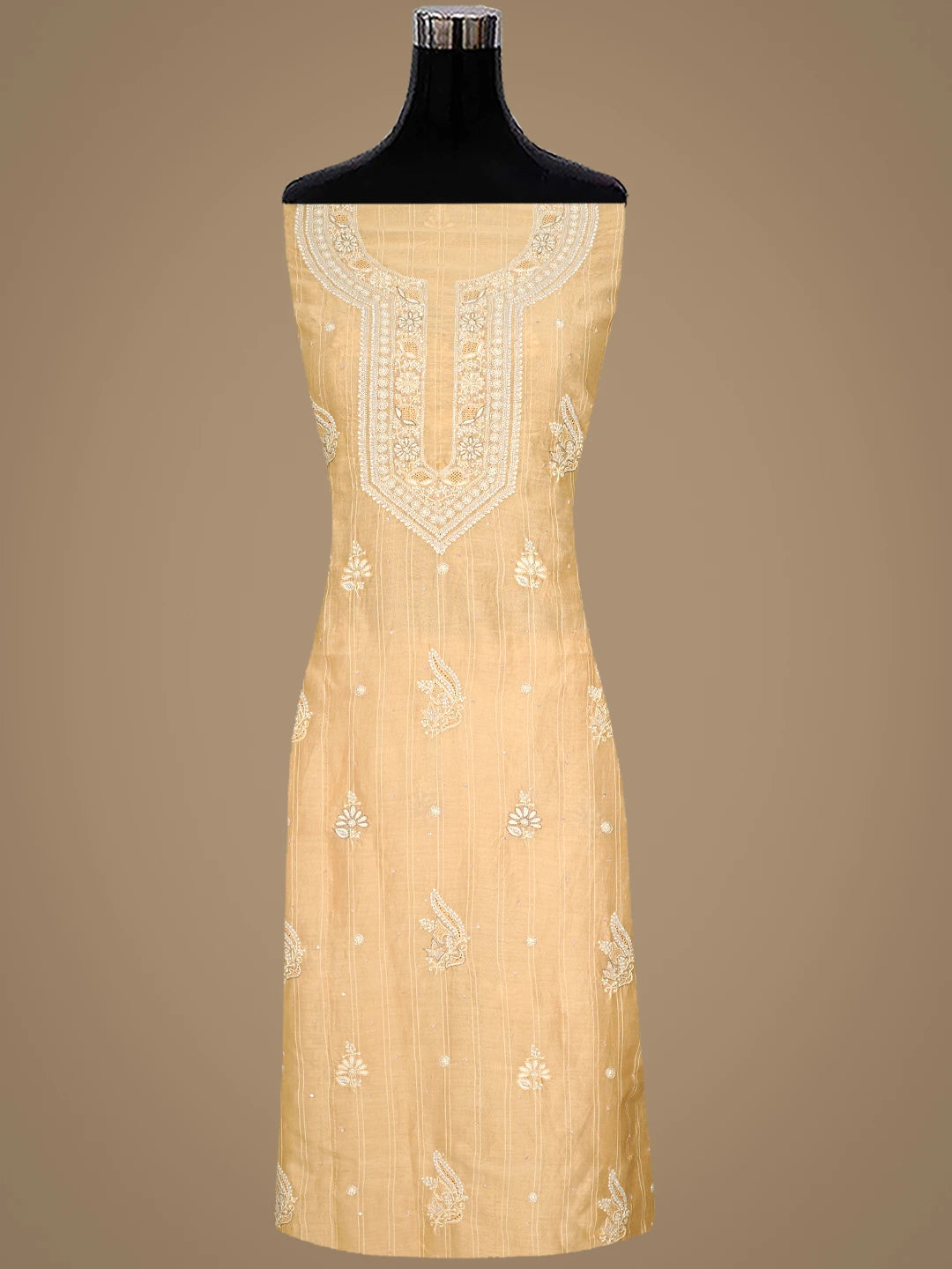 Ada Hand Embroidered Yellow Chanderi Lucknowi Chikankari Unstitched Kurta Dupatta Set with Cutdana Work 01A719159