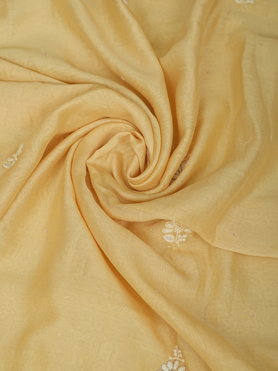 Ada Hand Embroidered Yellow Chanderi Lucknowi Chikankari Unstitched Kurta Dupatta Set with Cutdana Work 01A719159