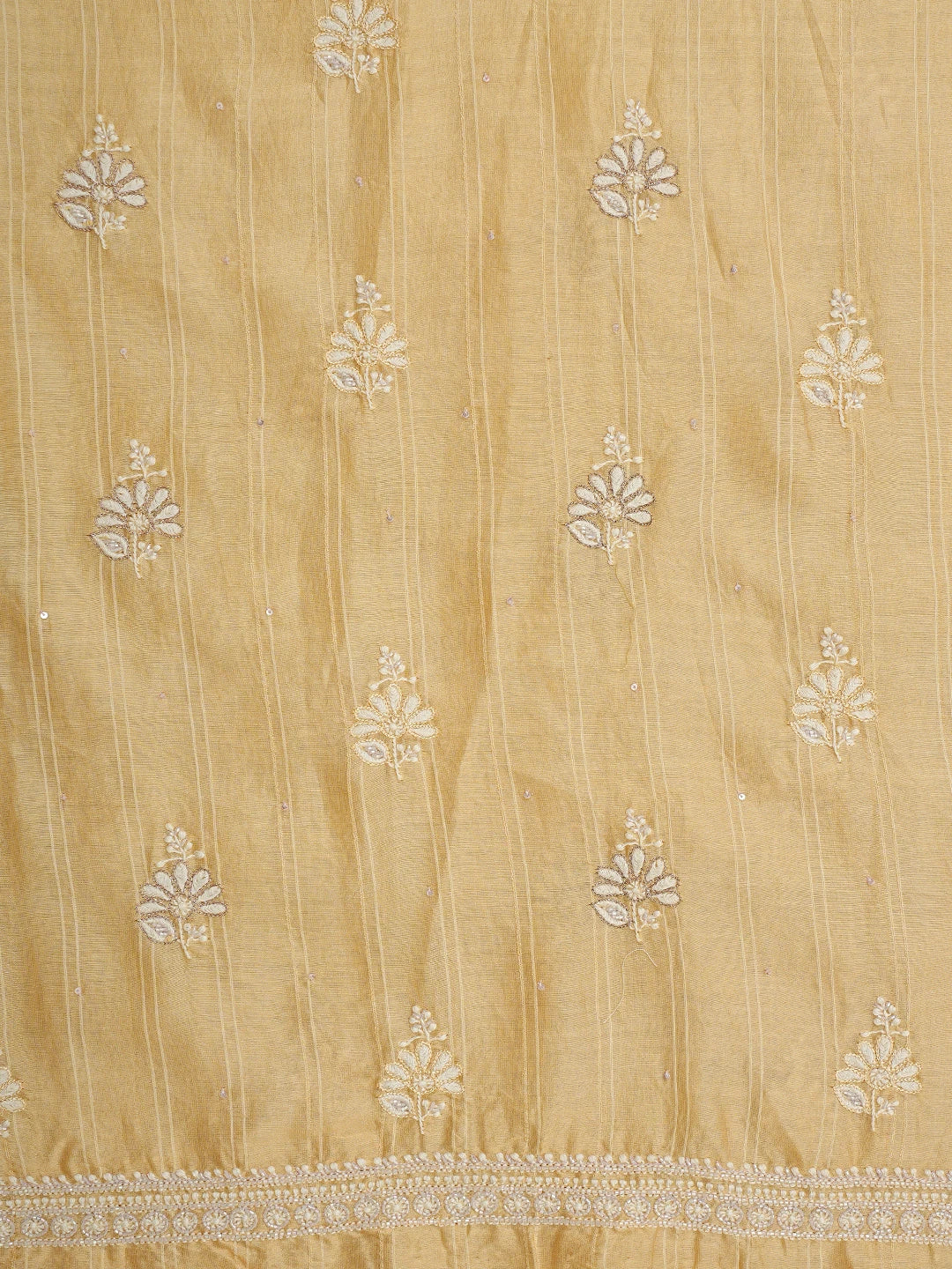 Ada Hand Embroidered Yellow Chanderi Lucknowi Chikankari Unstitched Kurta Dupatta Set with Cutdana Work 01A719159