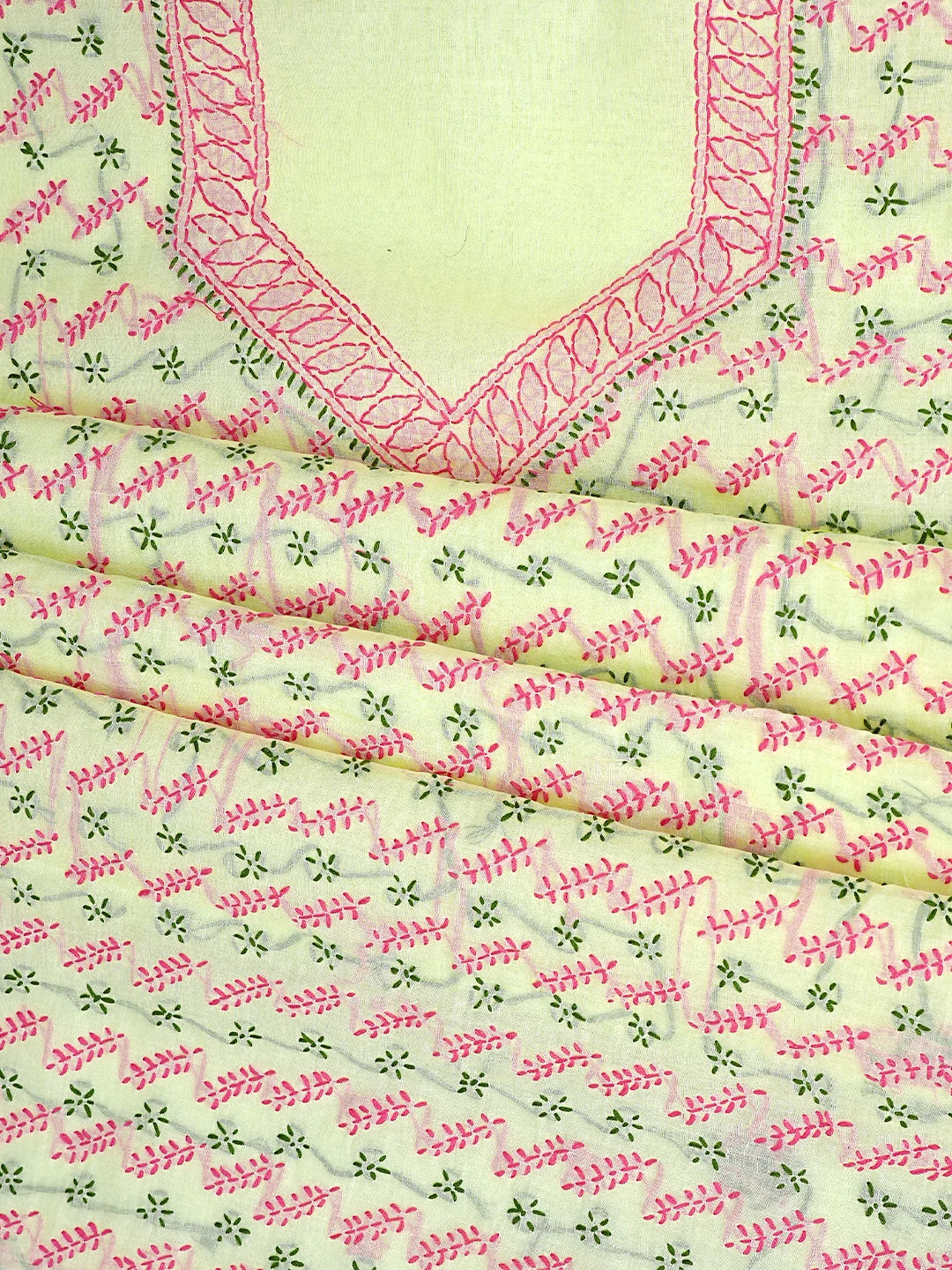 Ada Hand Embroidered Lemon Cotton Lucknowi Chikankari Unstitched Suit Piece 01A893898