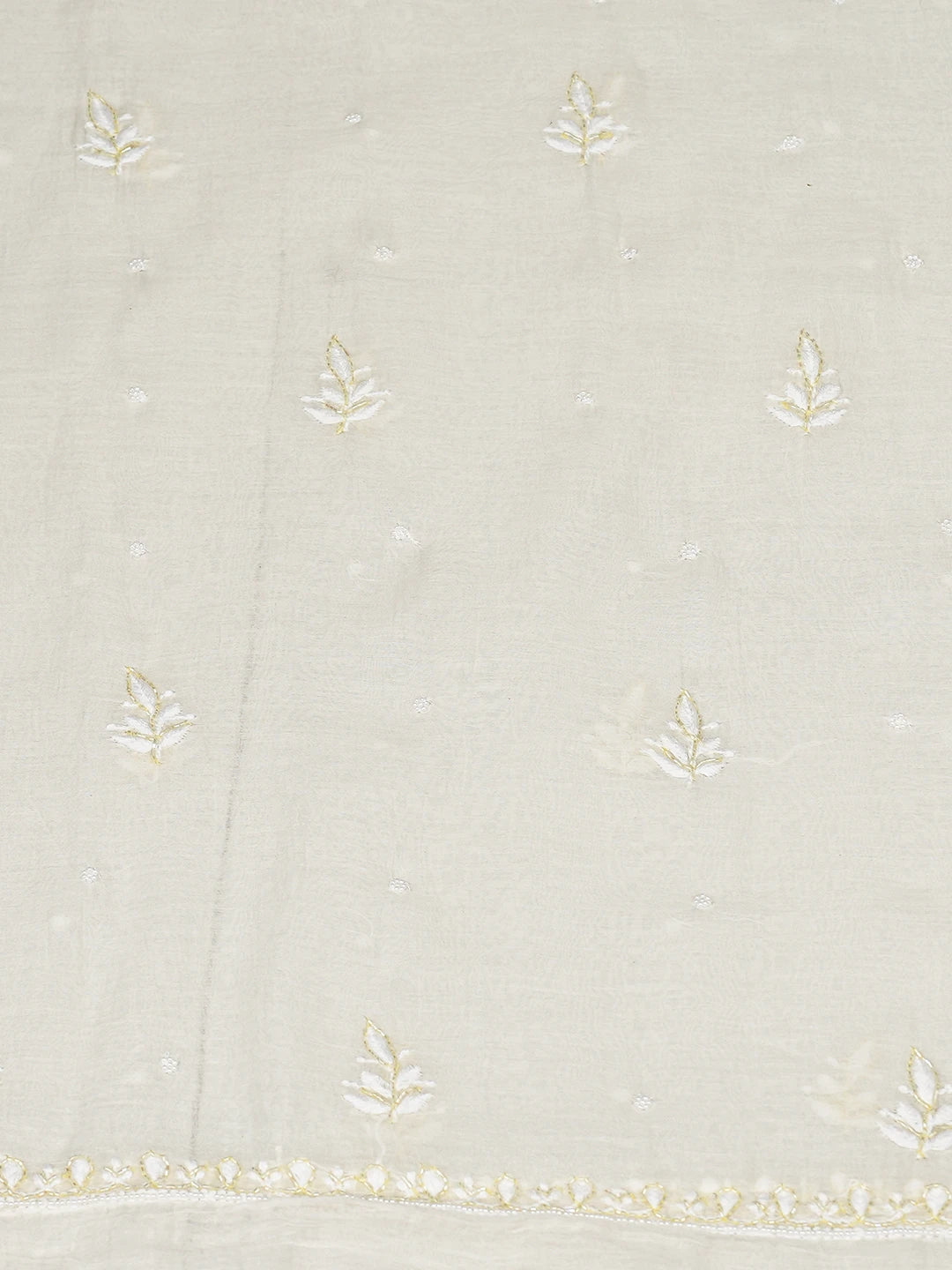 Ada Hand Embroidered Beige Chanderi Lucknowi Chikankari Unstitched Kurta Dupatta Set With Cutdana Work 01A881381