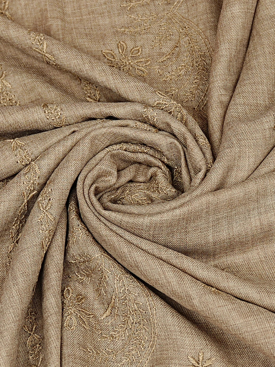 Ada Hand Embroidered Fawn Pashmina Lucknowi Chikankari Teen Taar Shawl 01A897278