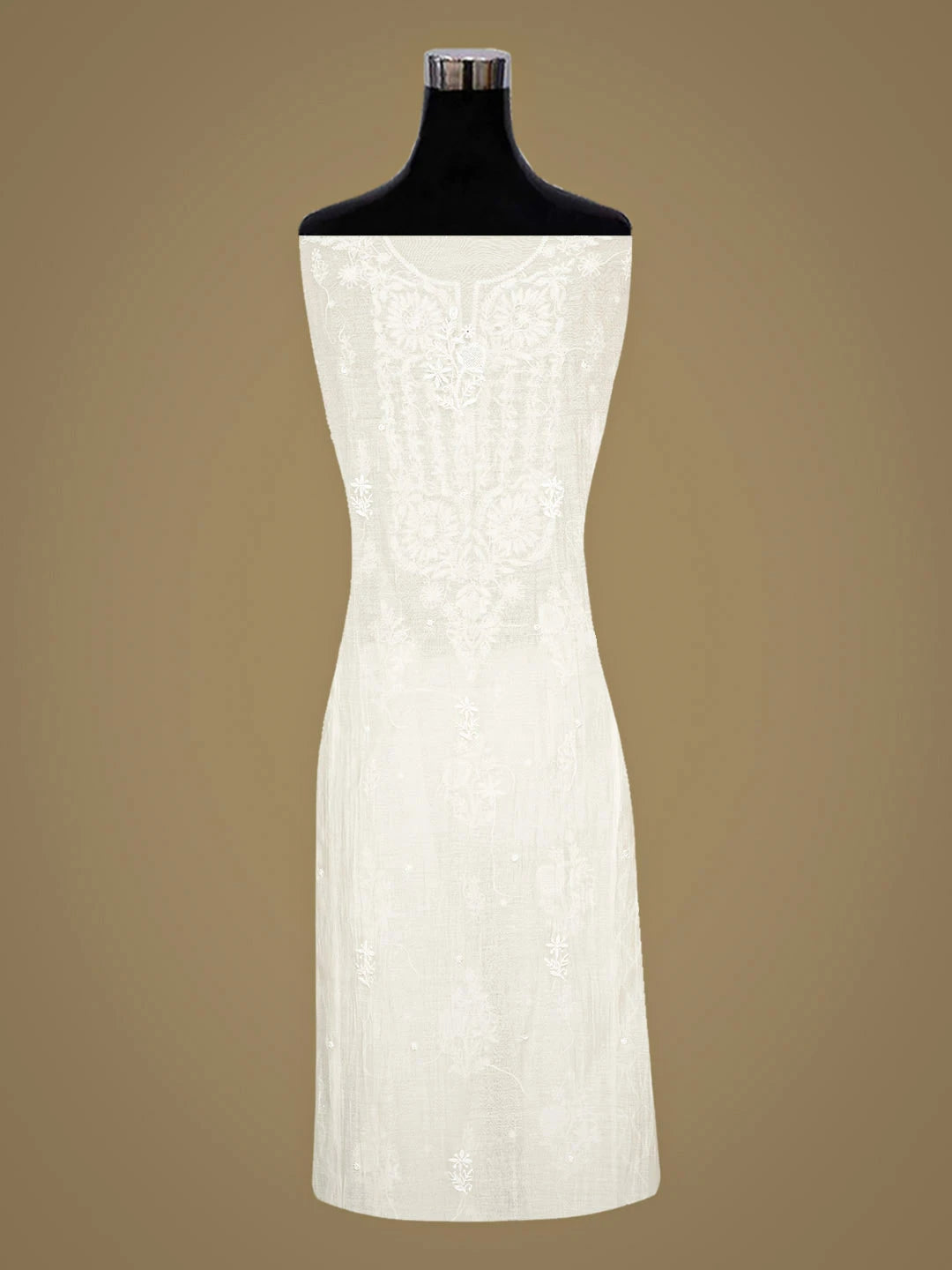 Ada Hand Embroidered White Chanderi Lucknowi Chikankari Unstitched Kurta Dupatta Set with Pearl & Cutdana Work 01A886010