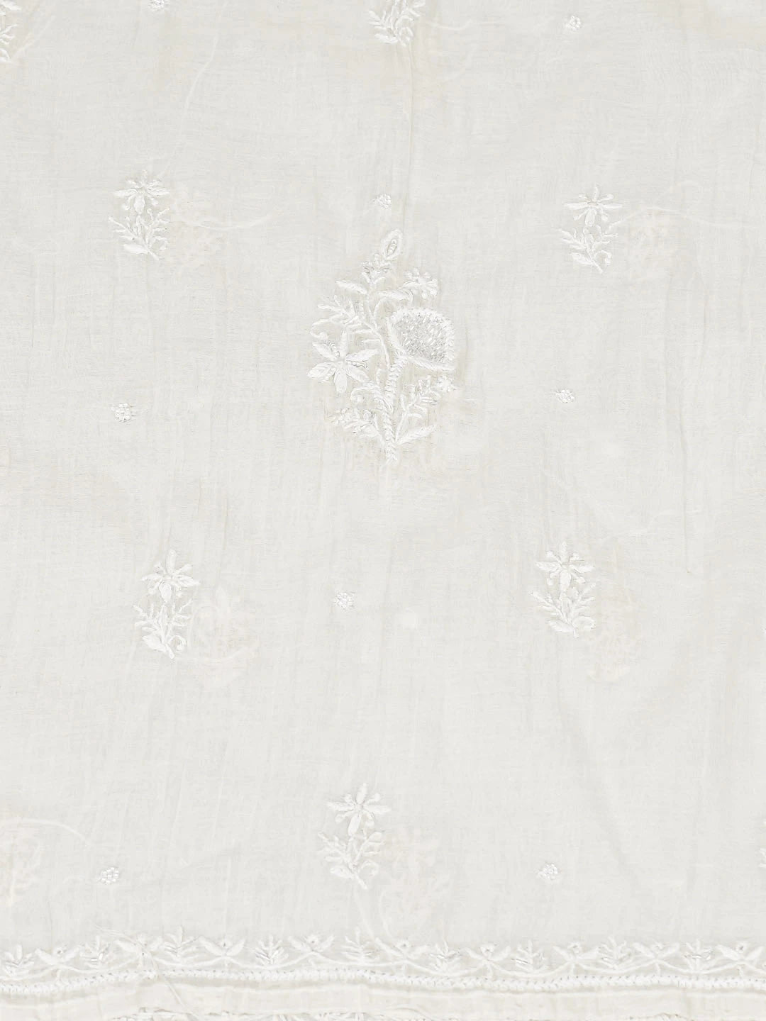 Ada Hand Embroidered White Chanderi Lucknowi Chikankari Unstitched Kurta Dupatta Set with Pearl & Cutdana Work 01A886010