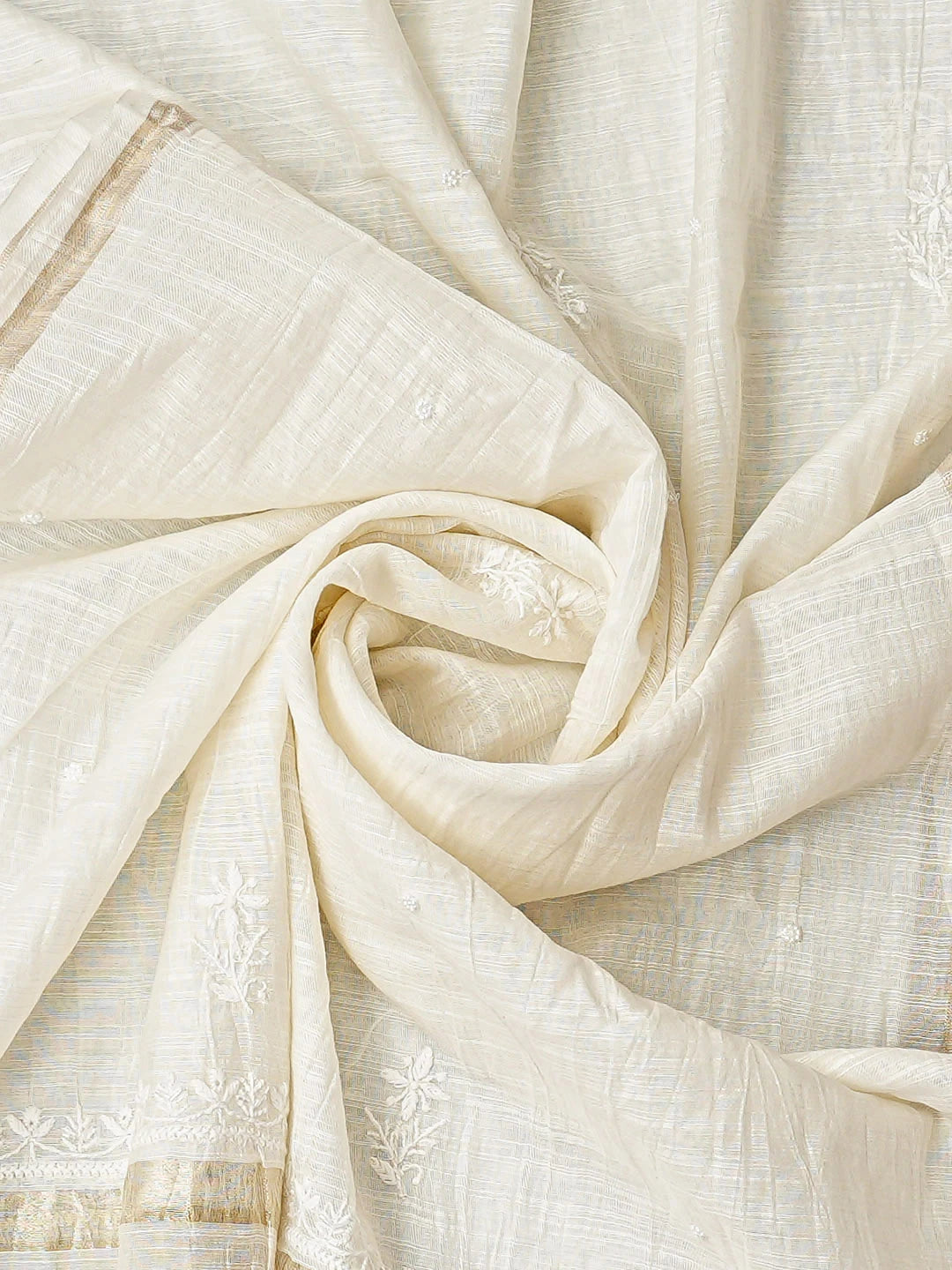 Ada Hand Embroidered White Chanderi Lucknowi Chikankari Unstitched Kurta Dupatta Set with Pearl & Cutdana Work 01A886010