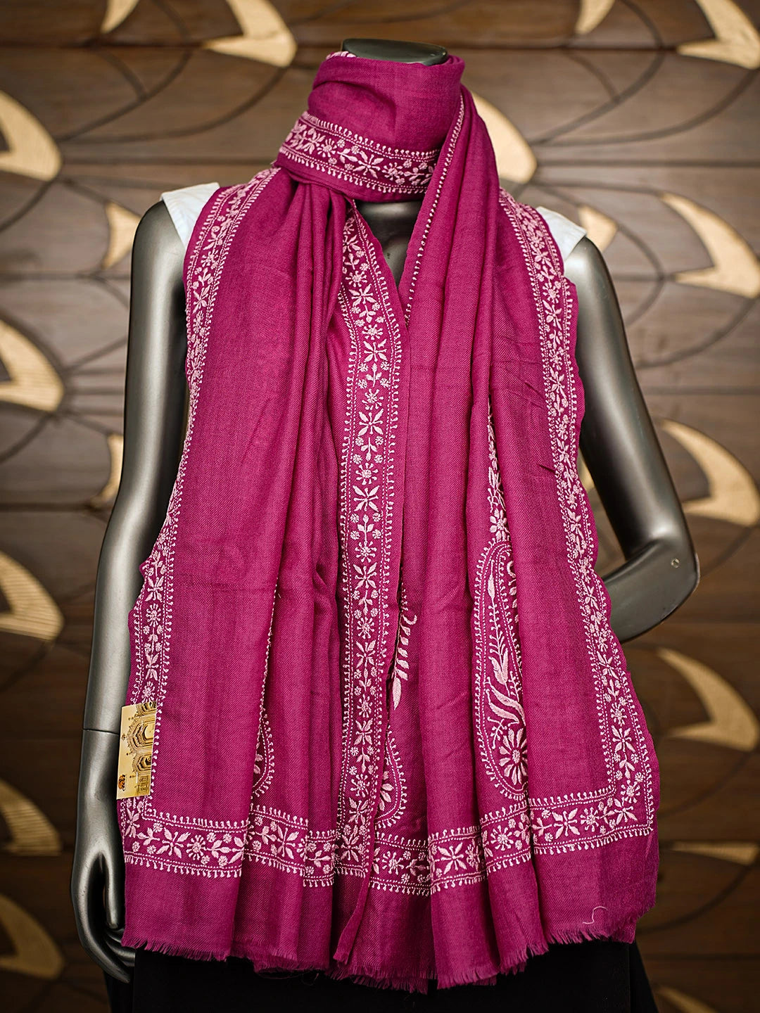 Ada Hand Embroidered Onion Pink Pashmina Lucknowi Chikankari Shawl 01A897293