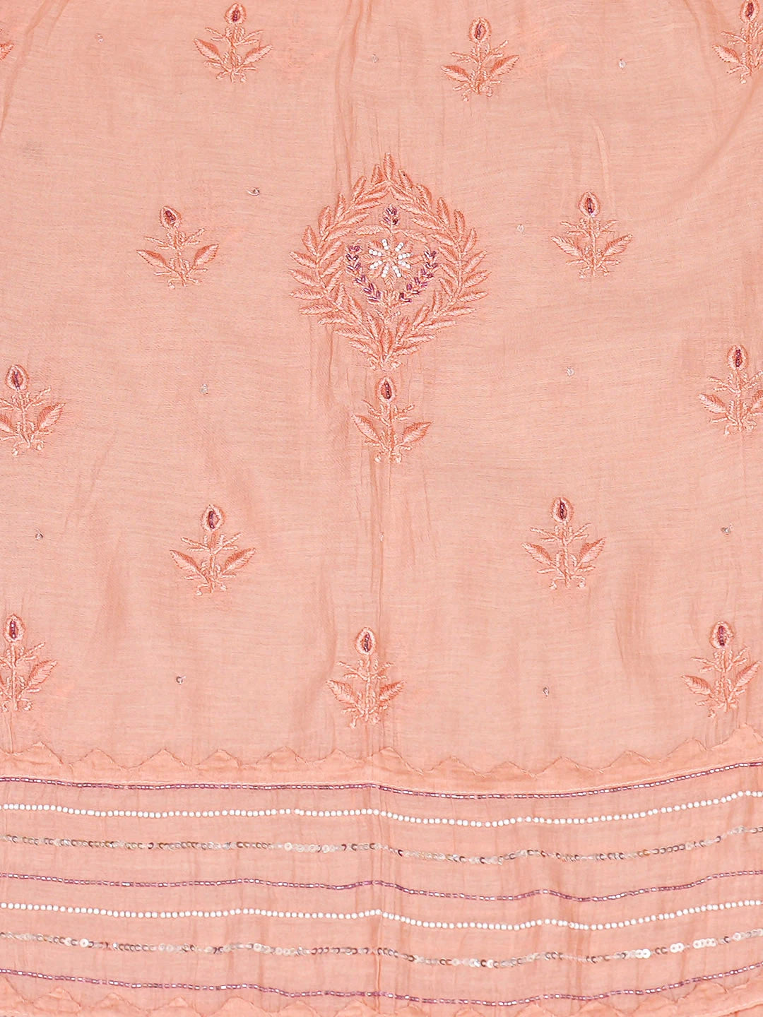 Ada Hand Embroidered Peach Chanderi Lucknowi Chikankari Unstitched Kurta Dupatta Set with Pearl & Cutdana Work 01A886003
