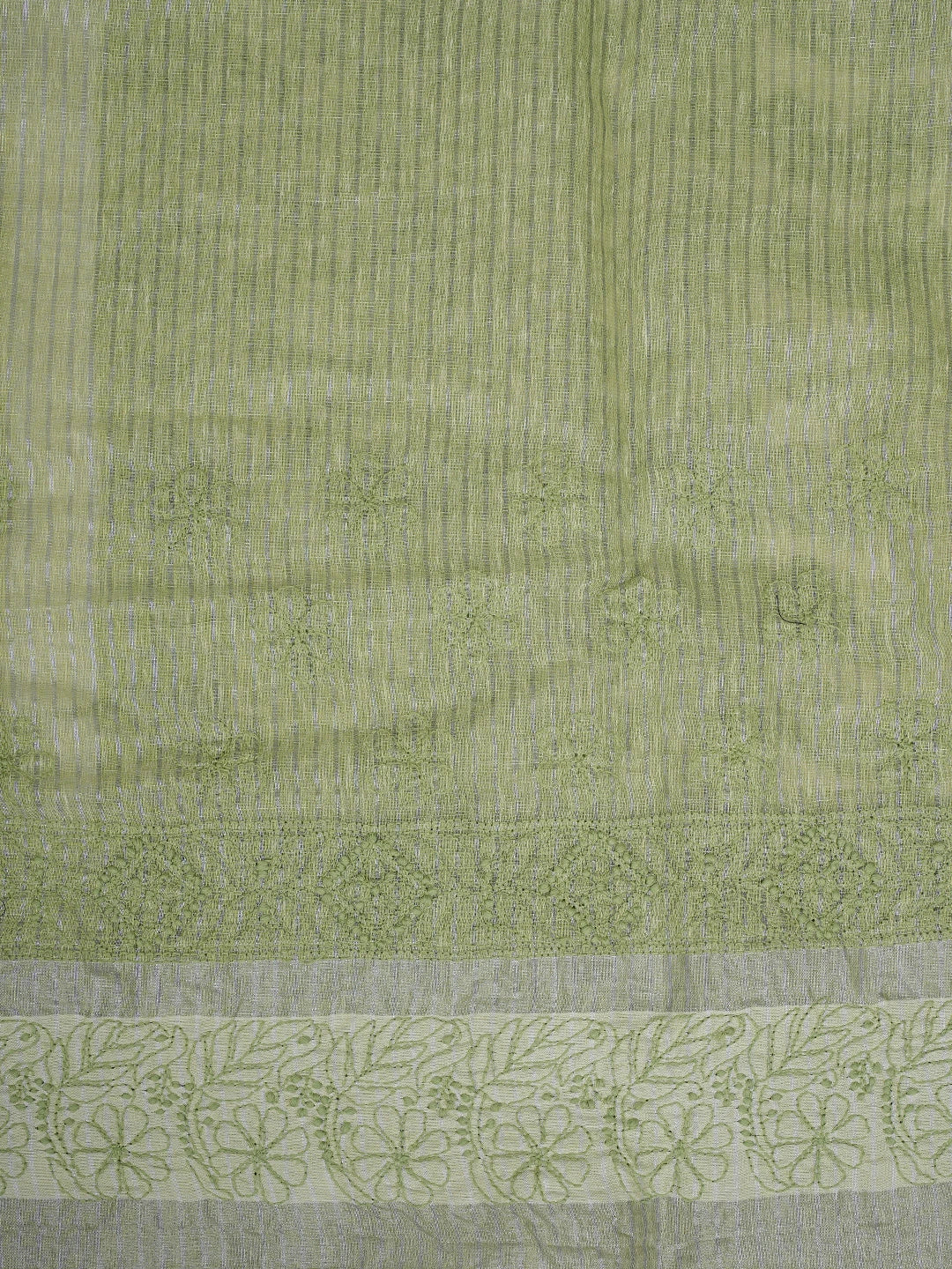 Ada Hand Embroidered Green Tissue Lucknowi Chikankari Saree With Blouse 01A879559
