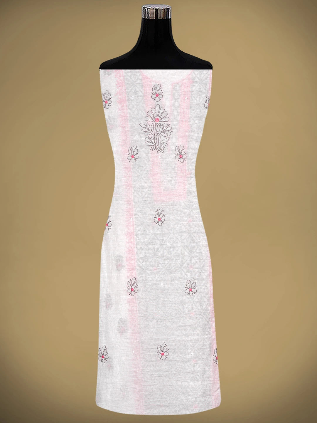 Ada Hand Embroidered White Cosmic Latte Chanderi Lucknowi Chikankari Kurta Dupatta Set with Pearl & Sequinned Work 01A897636