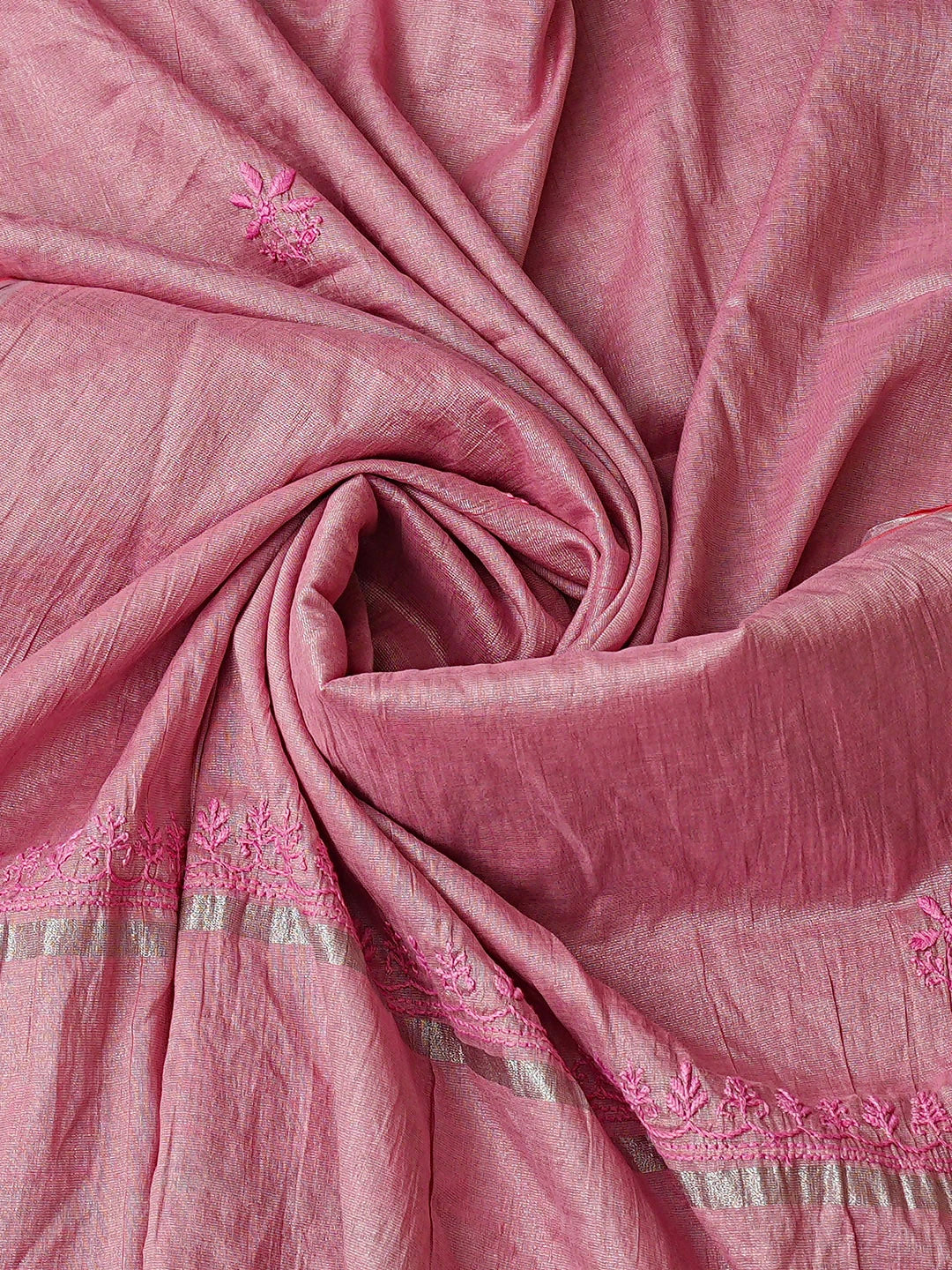 Ada Hand Embroidered Pink Tissue Lucknowi Chikankari Unstitched Kurta Dupatta Set 01A810658