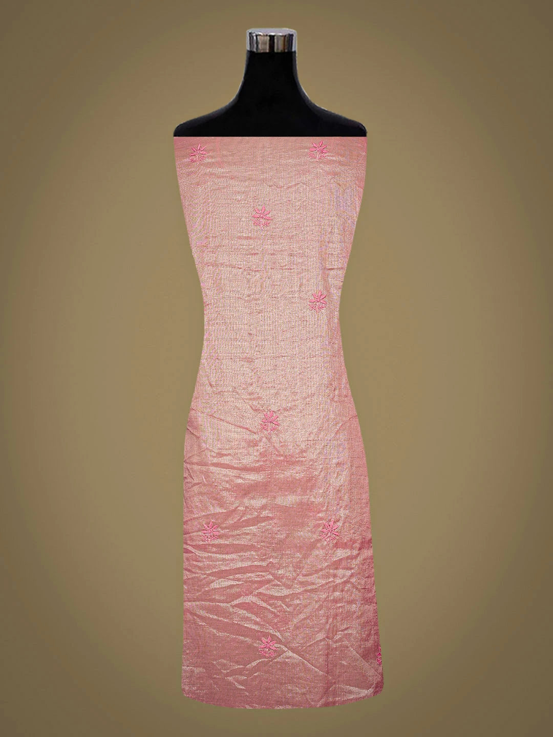Ada Hand Embroidered Pink Tissue Lucknowi Chikankari Unstitched Kurta Dupatta Set 01A810658