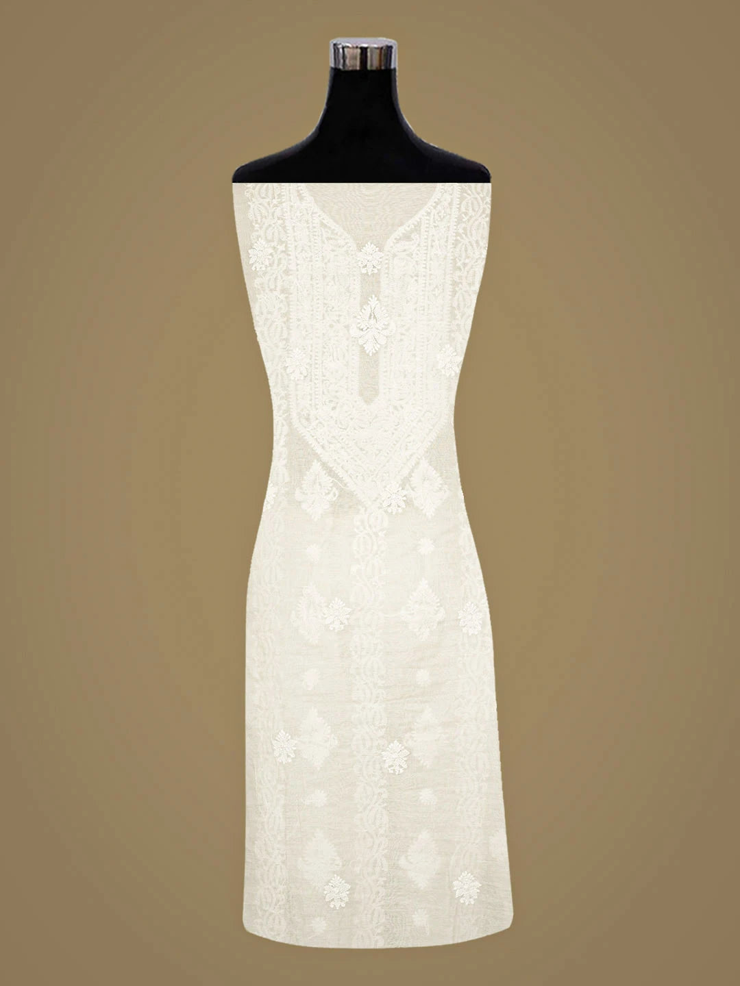 Ada Hand Embroidered White Chanderi Lucknowi Chikankari Kurta Dupatta Set 01A8890071