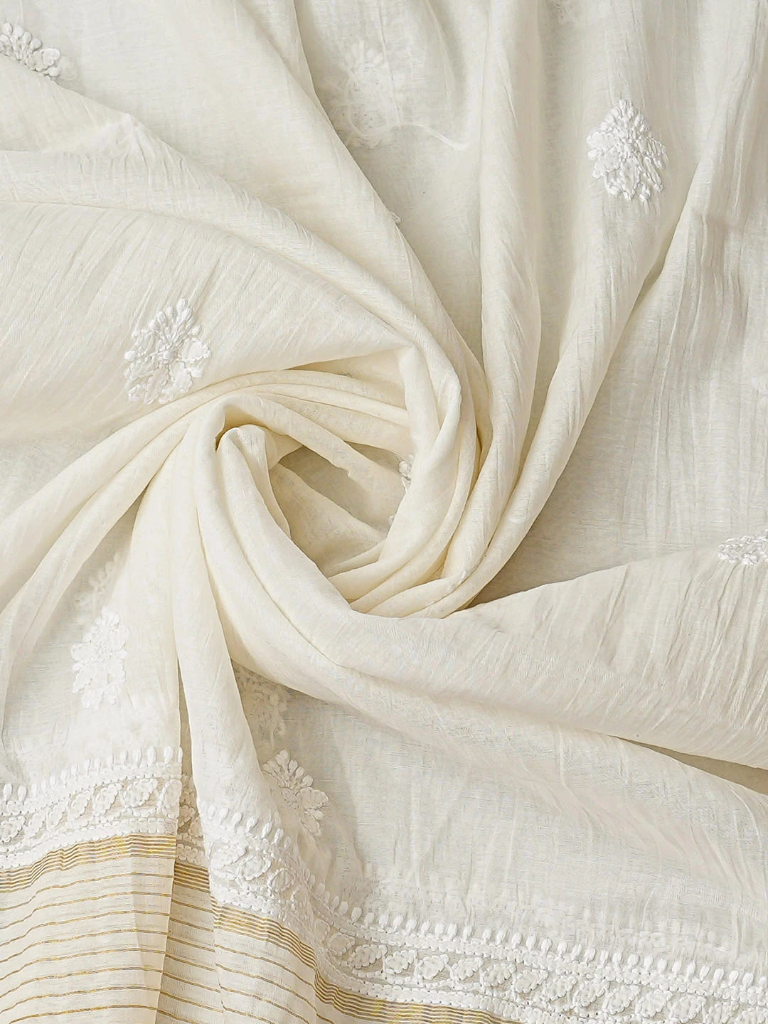 Ada Hand Embroidered White Chanderi Lucknowi Chikankari Kurta Dupatta Set 01A8890071