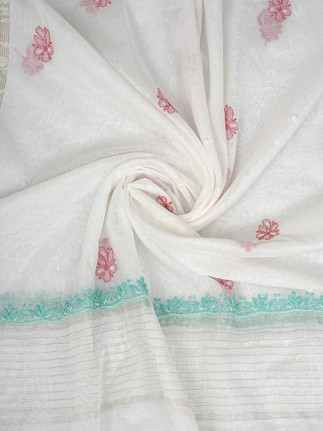 Ada Hand Embroidered White Chanderi Lucknowi Chikankari Kurta Dupatta Set with Pearl & Sequinned Work 01A897639