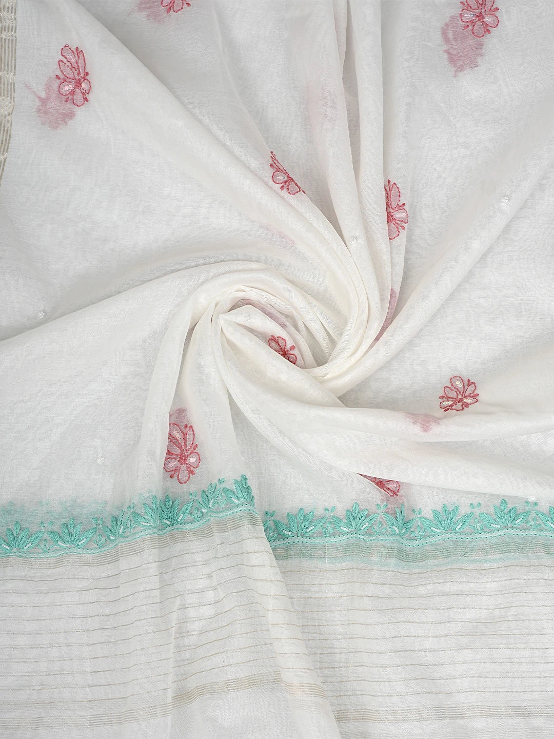Ada Hand Embroidered White Chanderi Lucknowi Chikankari Kurta Dupatta Set with Pearl & Sequinned Work 01A897639
