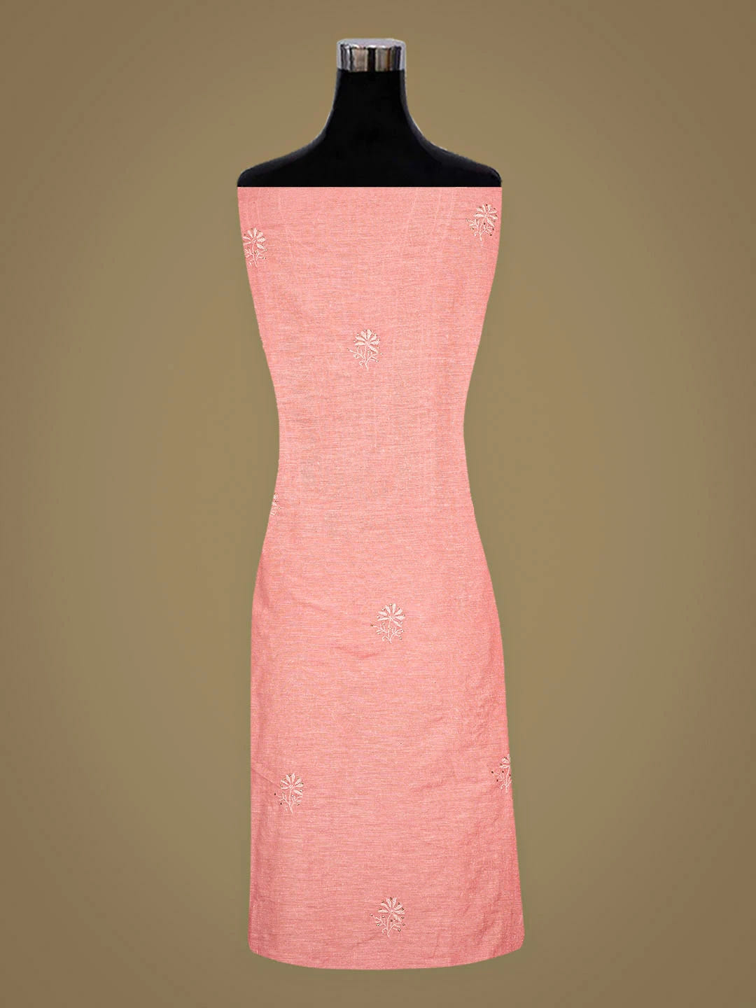 Ada Hand Embroidered Peach Chanderi Lucknowi Chikankari Unstitched Kurta Dupatta Set With Muqaish/Mukaish Work 01A502395