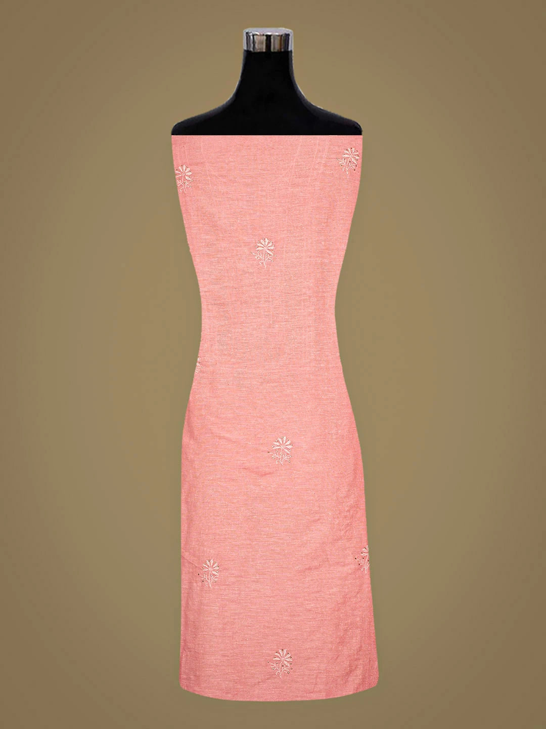 Ada Hand Embroidered Peach Chanderi Lucknowi Chikankari Unstitched Kurta Dupatta Set With Muqaish/Mukaish Work 01A502395