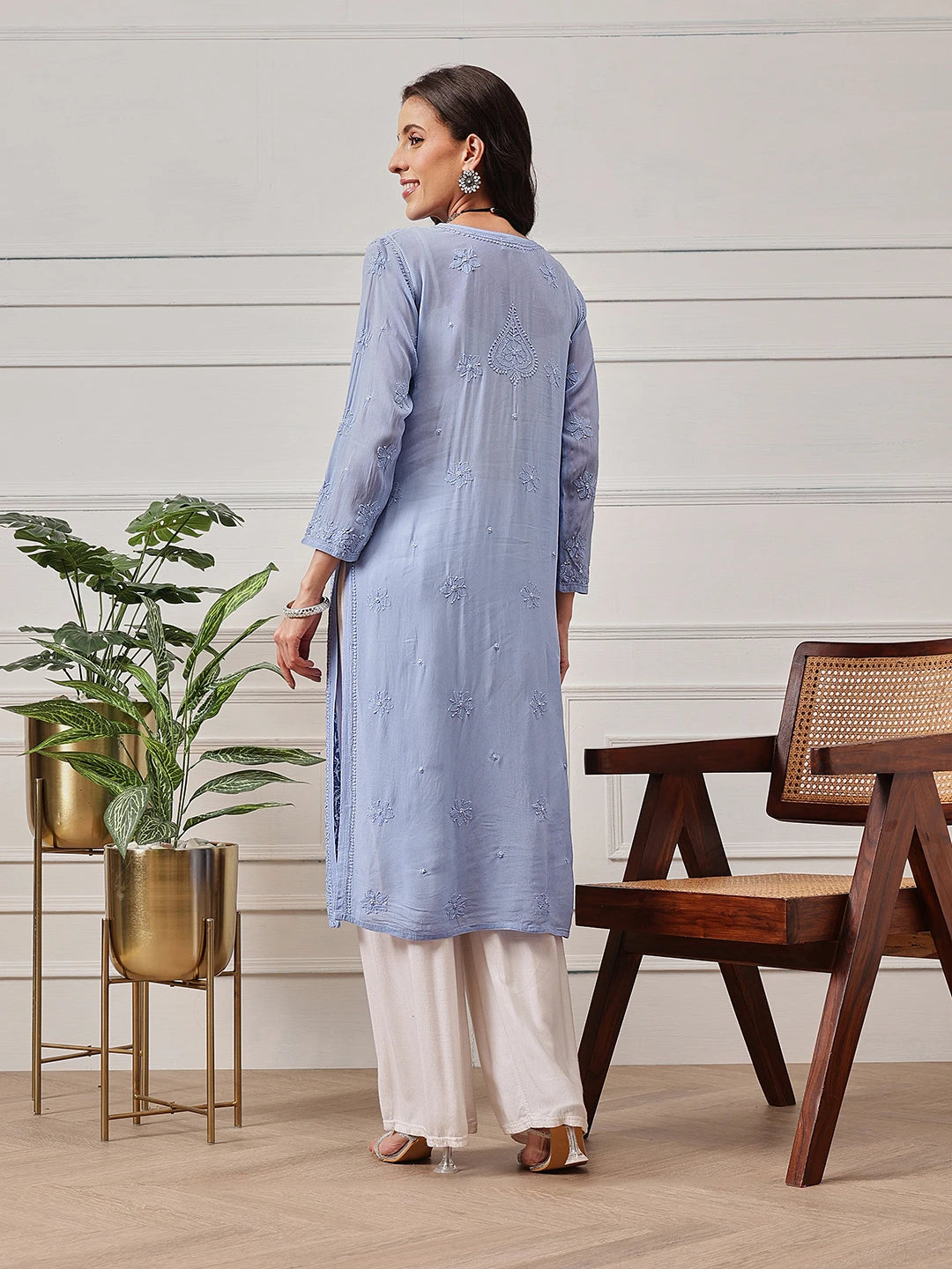 Ada Hand Embroidered Blue Georgette Lucknowi Chikankari Straight Kurta A411336