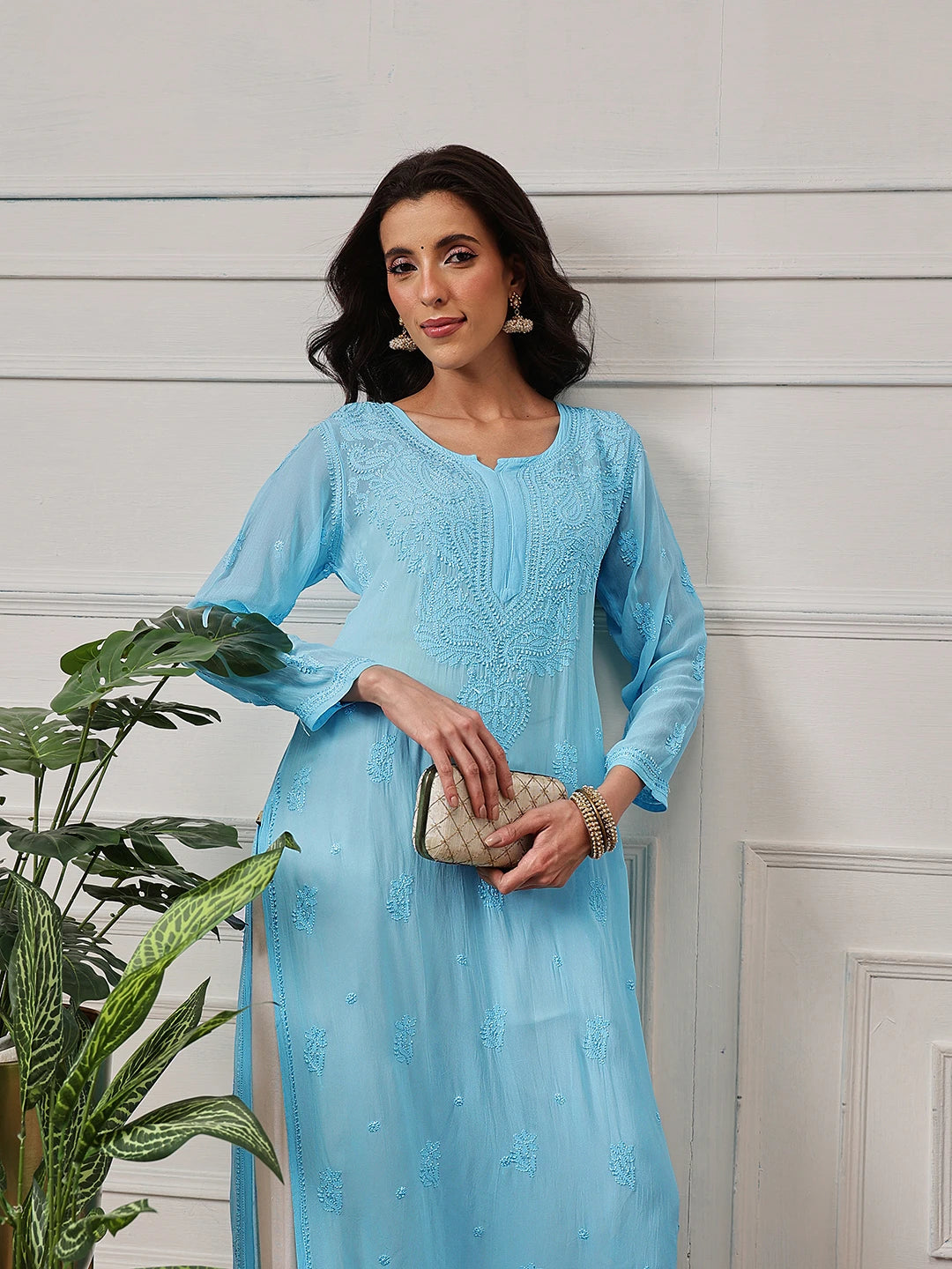 Ada Hand Embroidered Blue Georgette Lucknowi Chikankari Straight Kurta A411188
