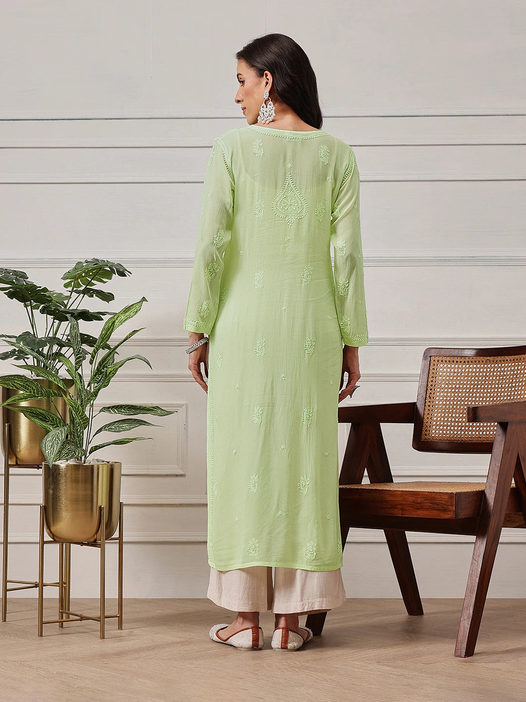 Ada Hand Embroidered Pista Green Georgette Lucknowi Chikankari Straight  Kurta A411225