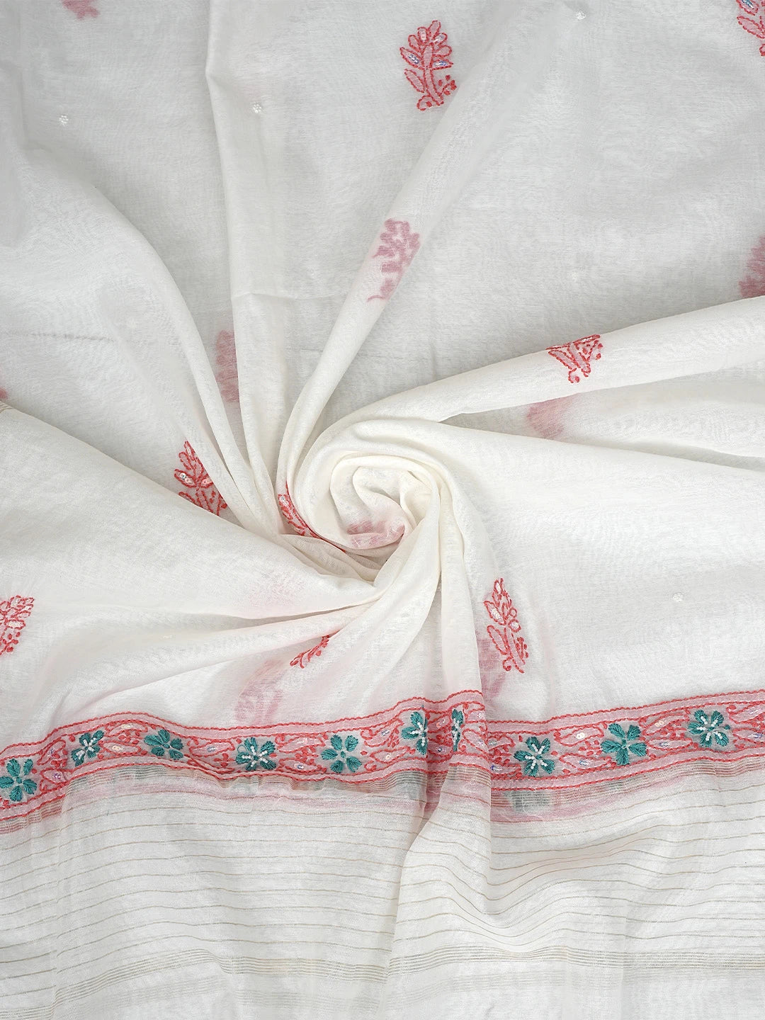 Ada Hand Embroidered White Chanderi Lucknowi Chikankari Kurta Dupatta Set with Pearl & Sequinned Work 01A897637