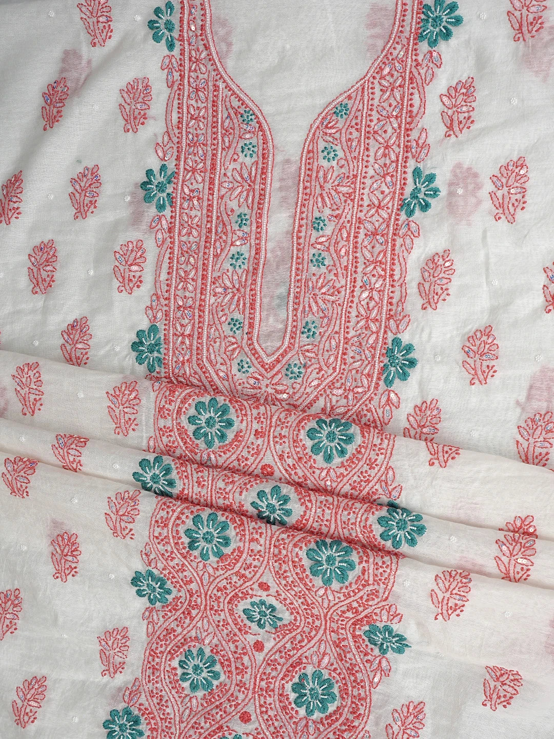 Ada Hand Embroidered White Chanderi Lucknowi Chikankari Kurta Dupatta Set with Pearl & Sequinned Work 01A897637
