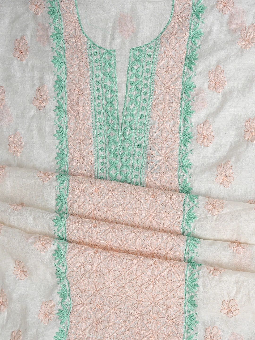 Ada Hand Embroidered Beige Chanderi Lucknowi Chikankari Kurta Dupatta Set 01A897642
