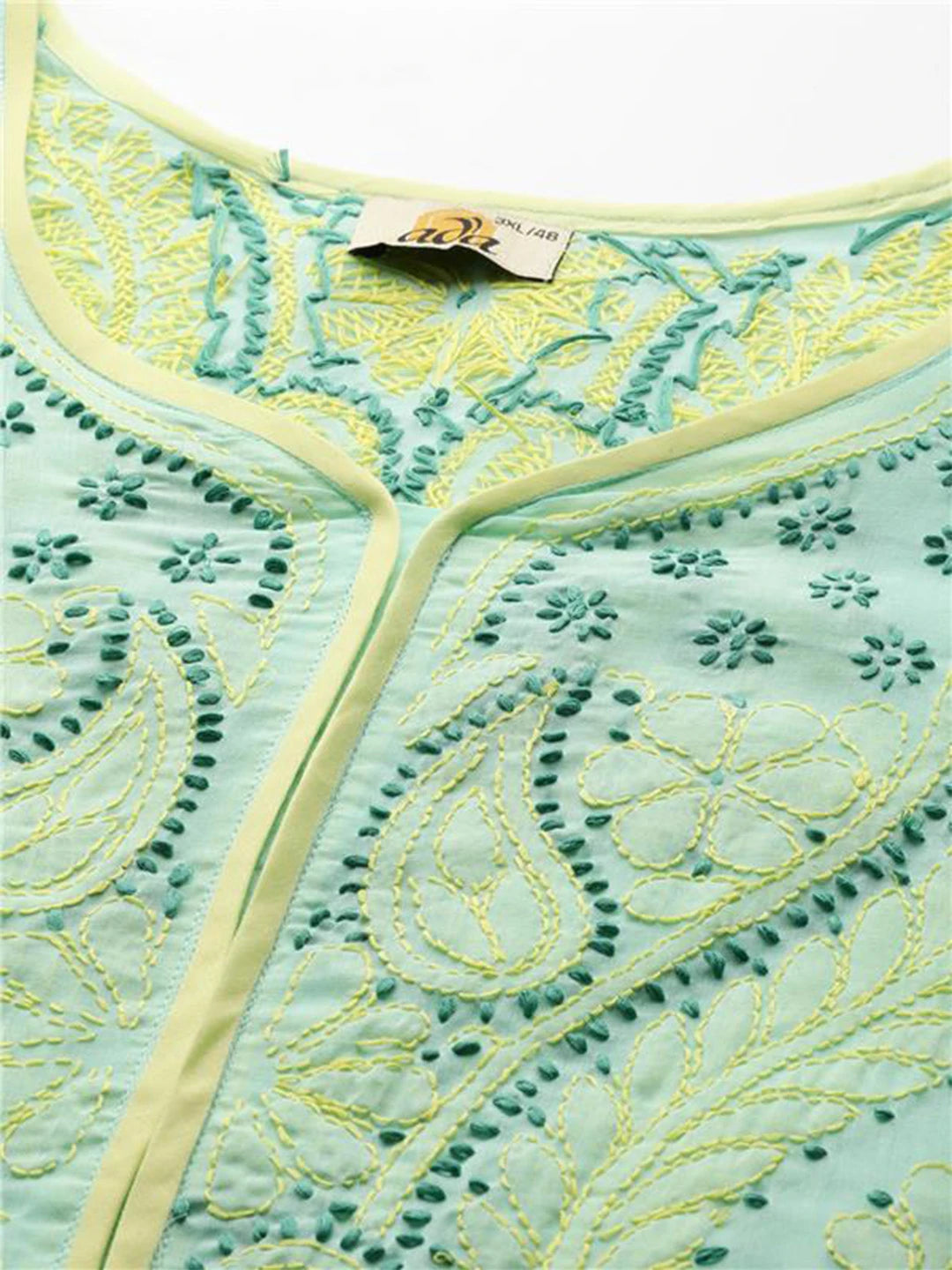 Ada Hand Embroidered Sea Green Cotton Lucknowi Chikankari Straight Kurta A253605