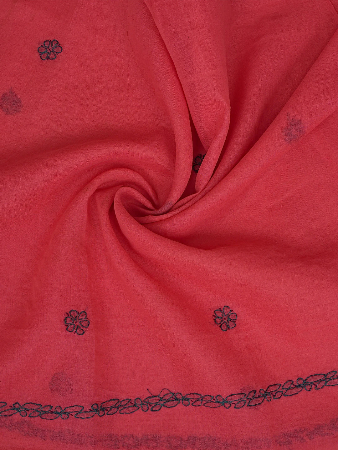 Ada Hand Embroidered Red Cotton Lucknowi Chikankari Unstitched Suit Piece 01A893872