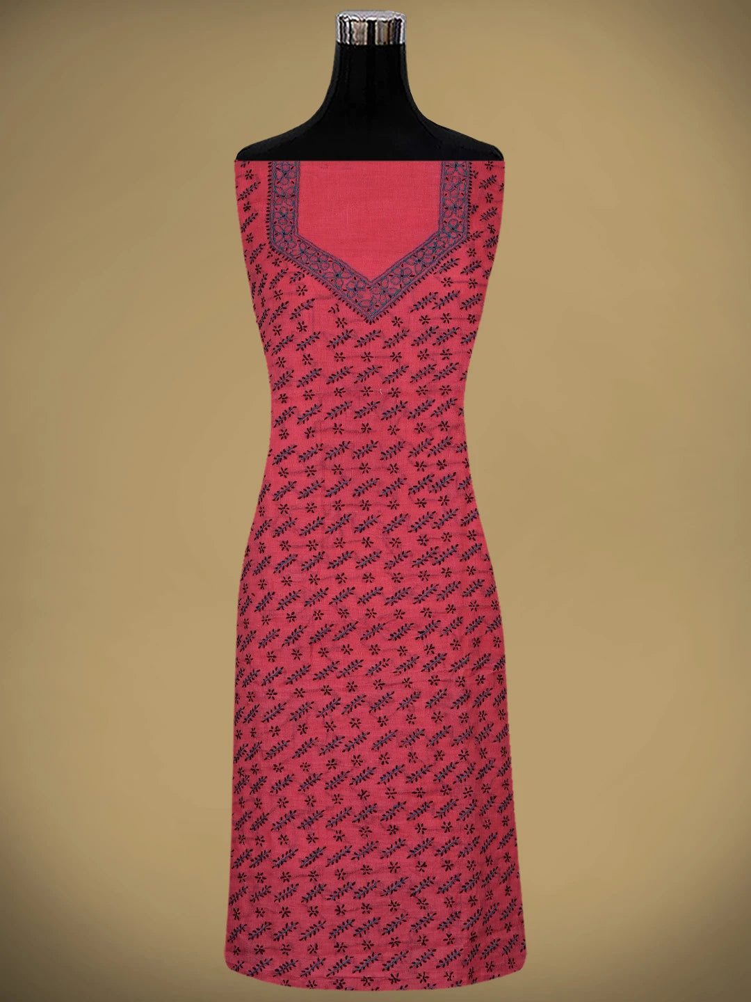 Ada Hand Embroidered Red Cotton Lucknowi Chikankari Unstitched Suit Piece 01A893872