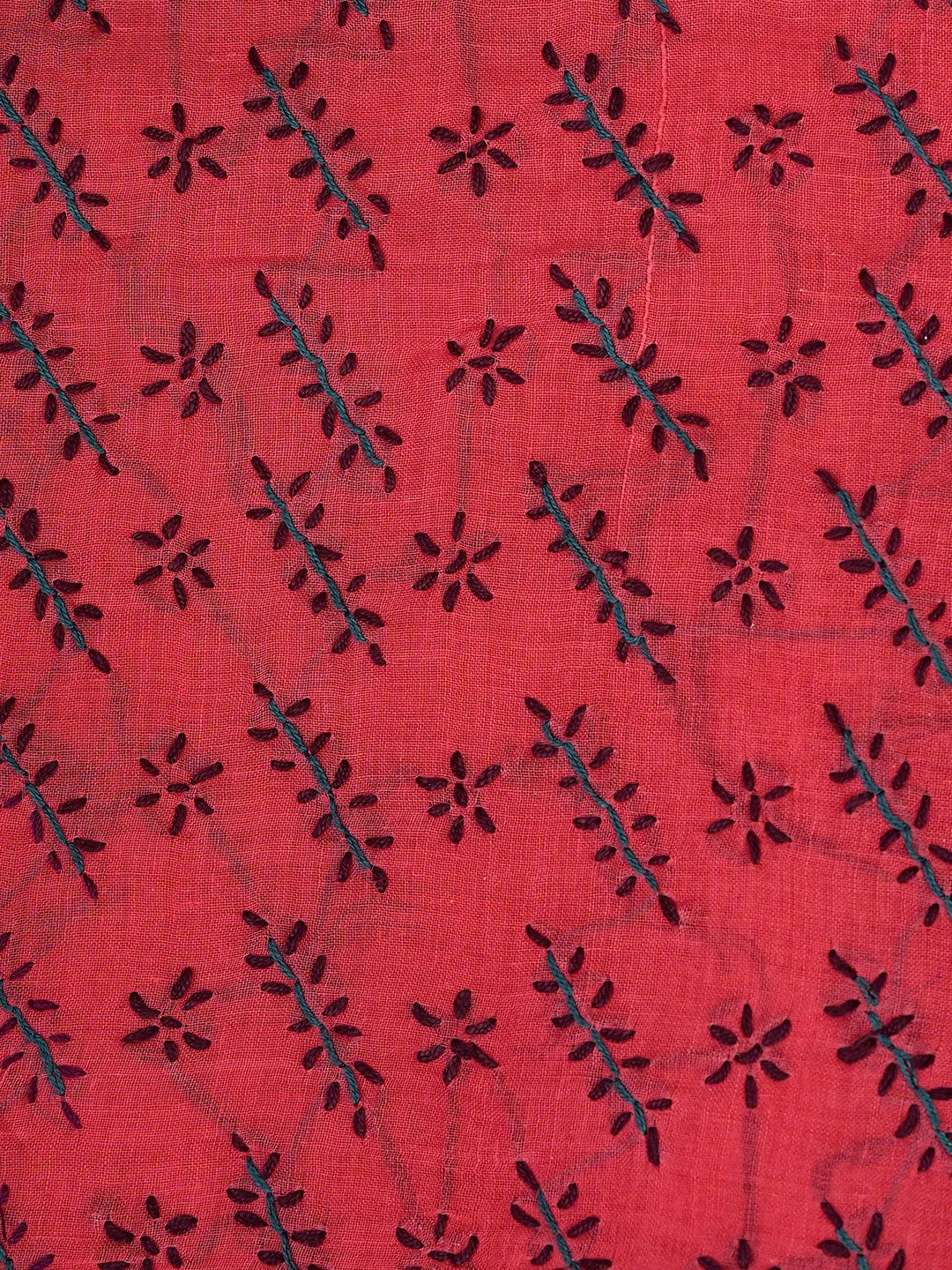 Ada Hand Embroidered Red Cotton Lucknowi Chikankari Unstitched Suit Piece 01A893872