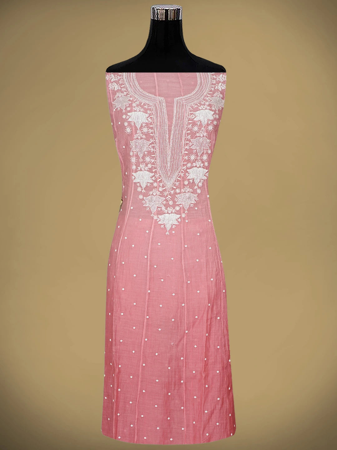 Ada Hand Embroidered Peach Chanderi Lucknowi Chikankari Semi-Stitched Anarkali Kurta Dupatta Set With Pearl Work 01A879013