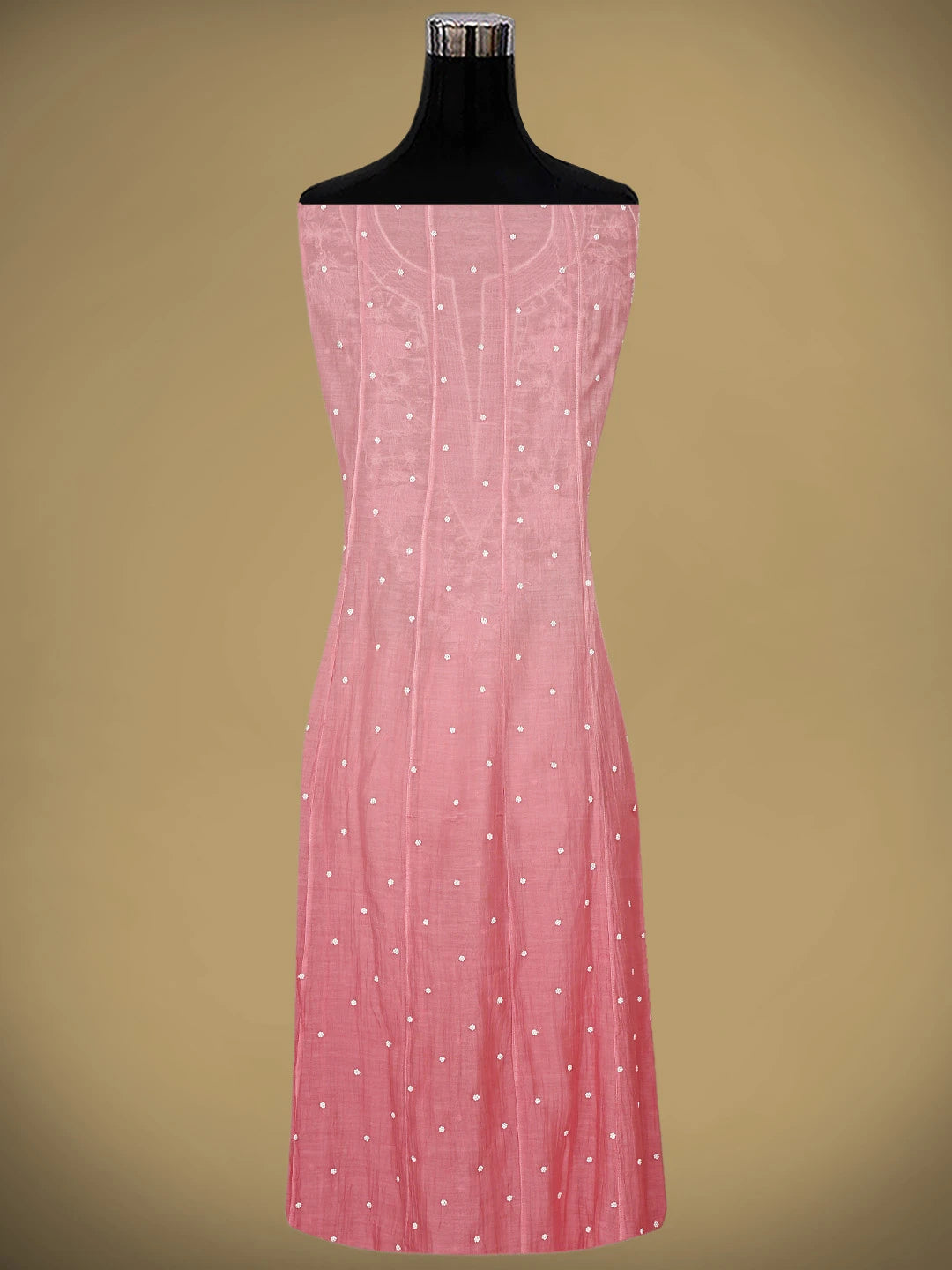 Ada Hand Embroidered Peach Chanderi Lucknowi Chikankari Semi-Stitched Anarkali Kurta Dupatta Set With Pearl Work 01A879013