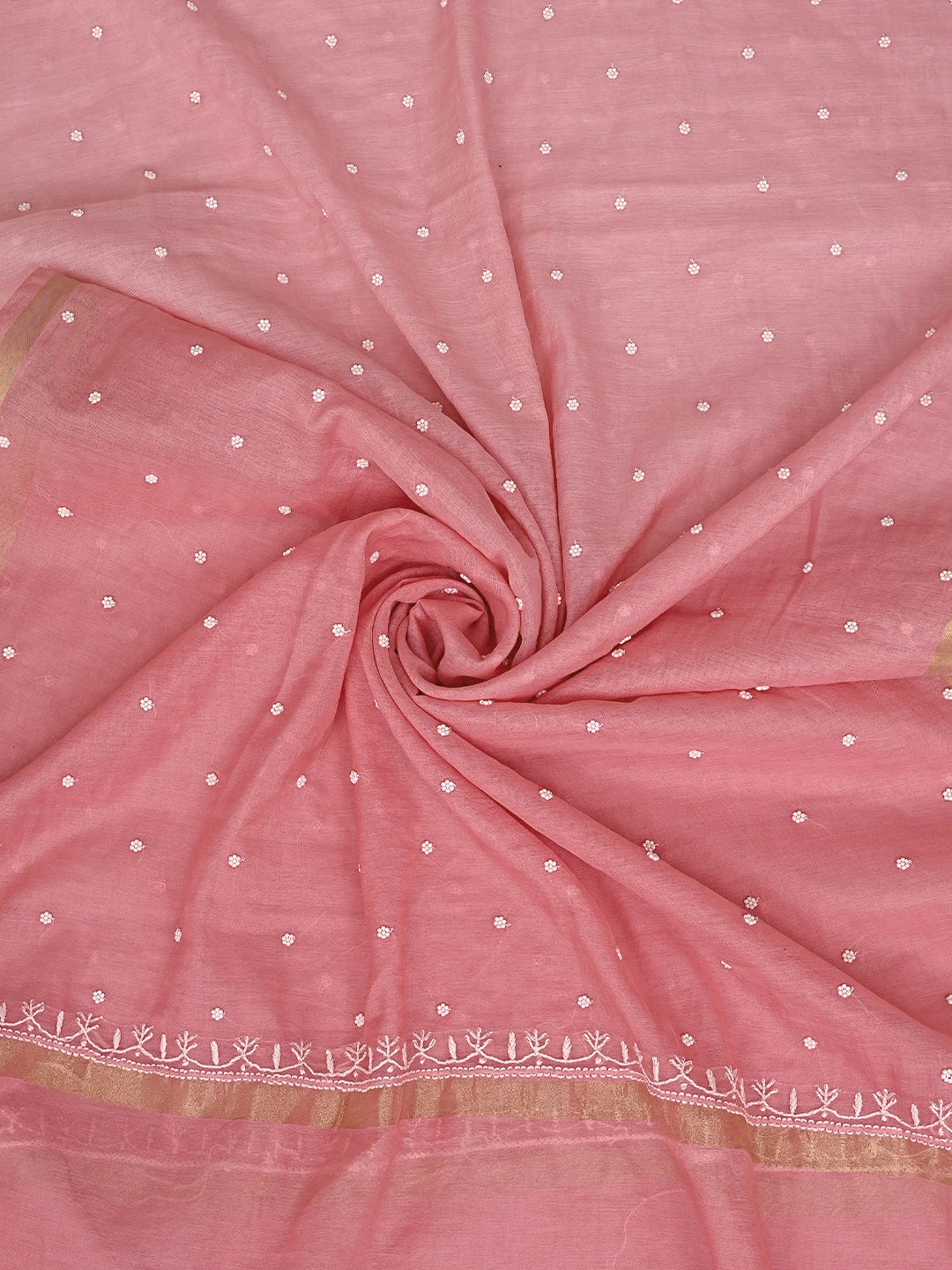 Ada Hand Embroidered Peach Chanderi Lucknowi Chikankari Semi-Stitched Anarkali Kurta Dupatta Set With Pearl Work 01A879013