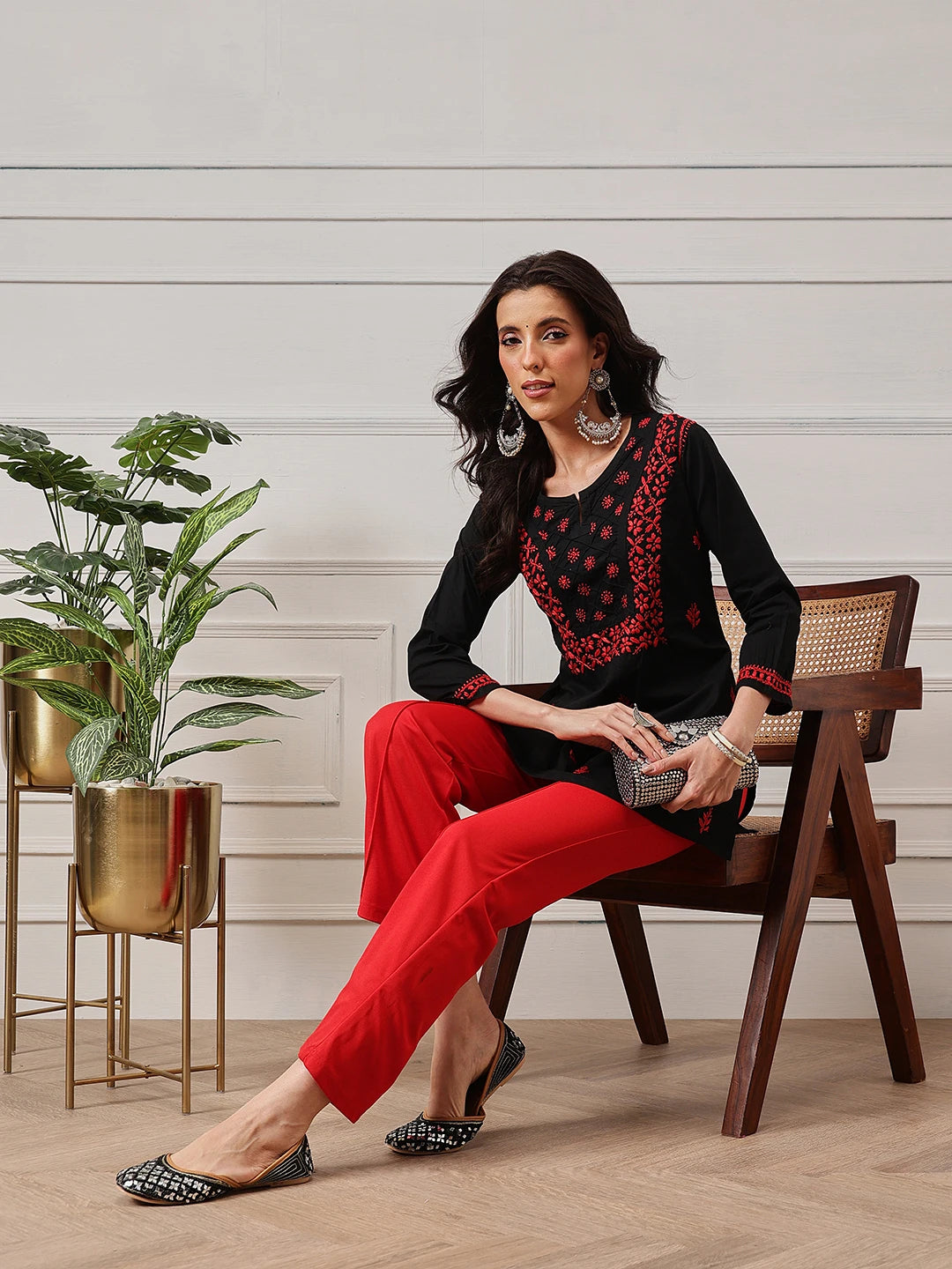 Ada Hand Embroidered Black Cotton Lucknowi Chikankari Straight Kurti A100389