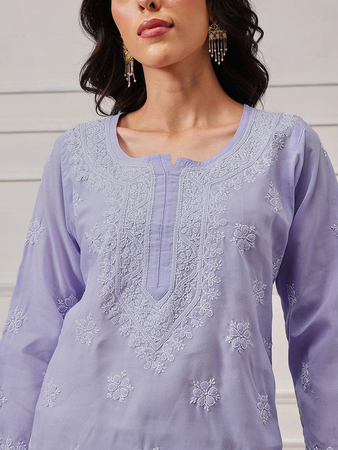 Ada Hand Embroidered Mauve Cotton Lucknowi Chikankari Short Kurti A911336
